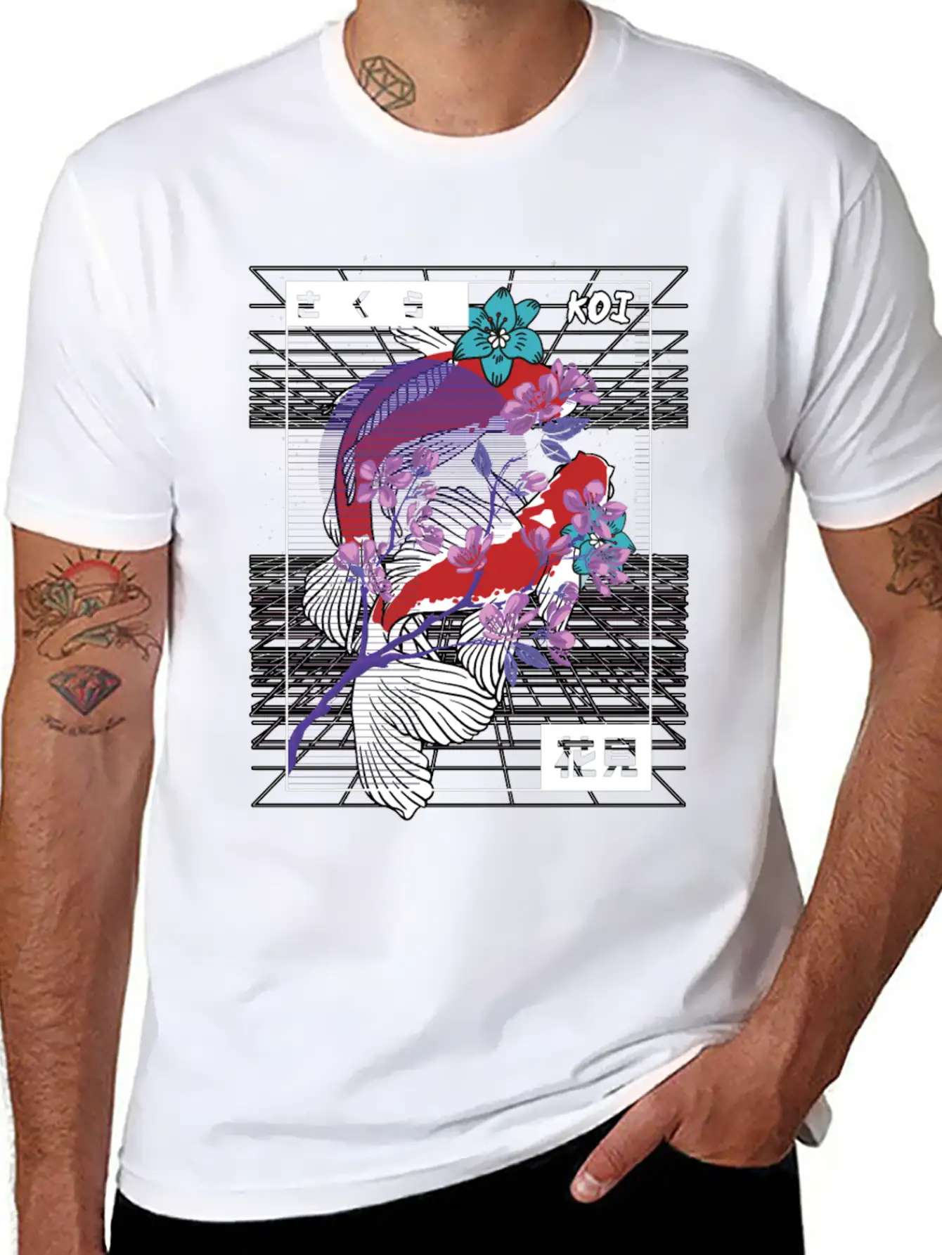 Vaporwave Koi Fish Japan Sakura Carp Breeder Basic Graphic T-Shirt – Daily Comfort In Soft Cotton