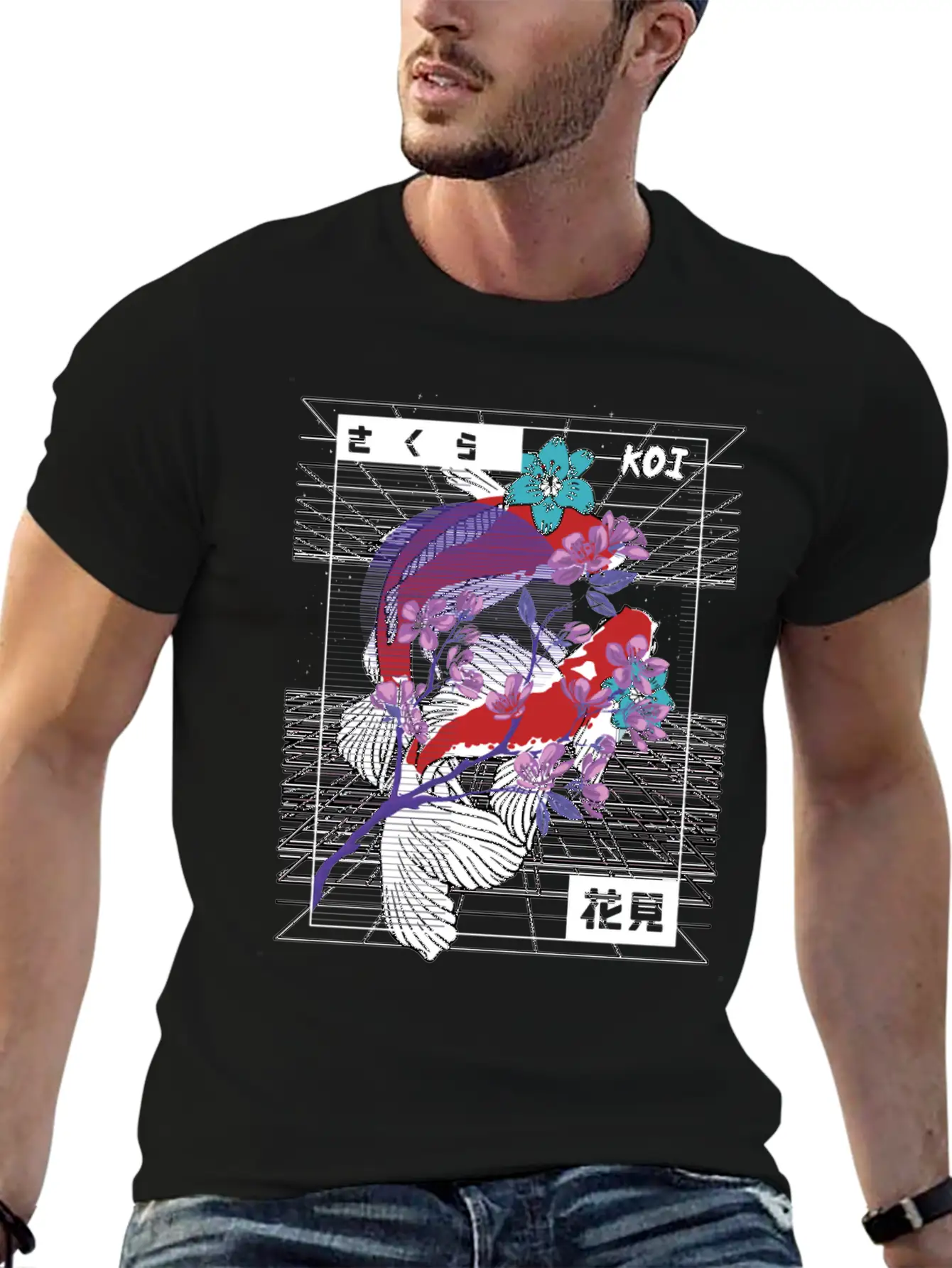 Vaporwave Koi Fish Japan Sakura Carp Breeder Basic Graphic T-Shirt – Daily Comfort In Soft Cotton