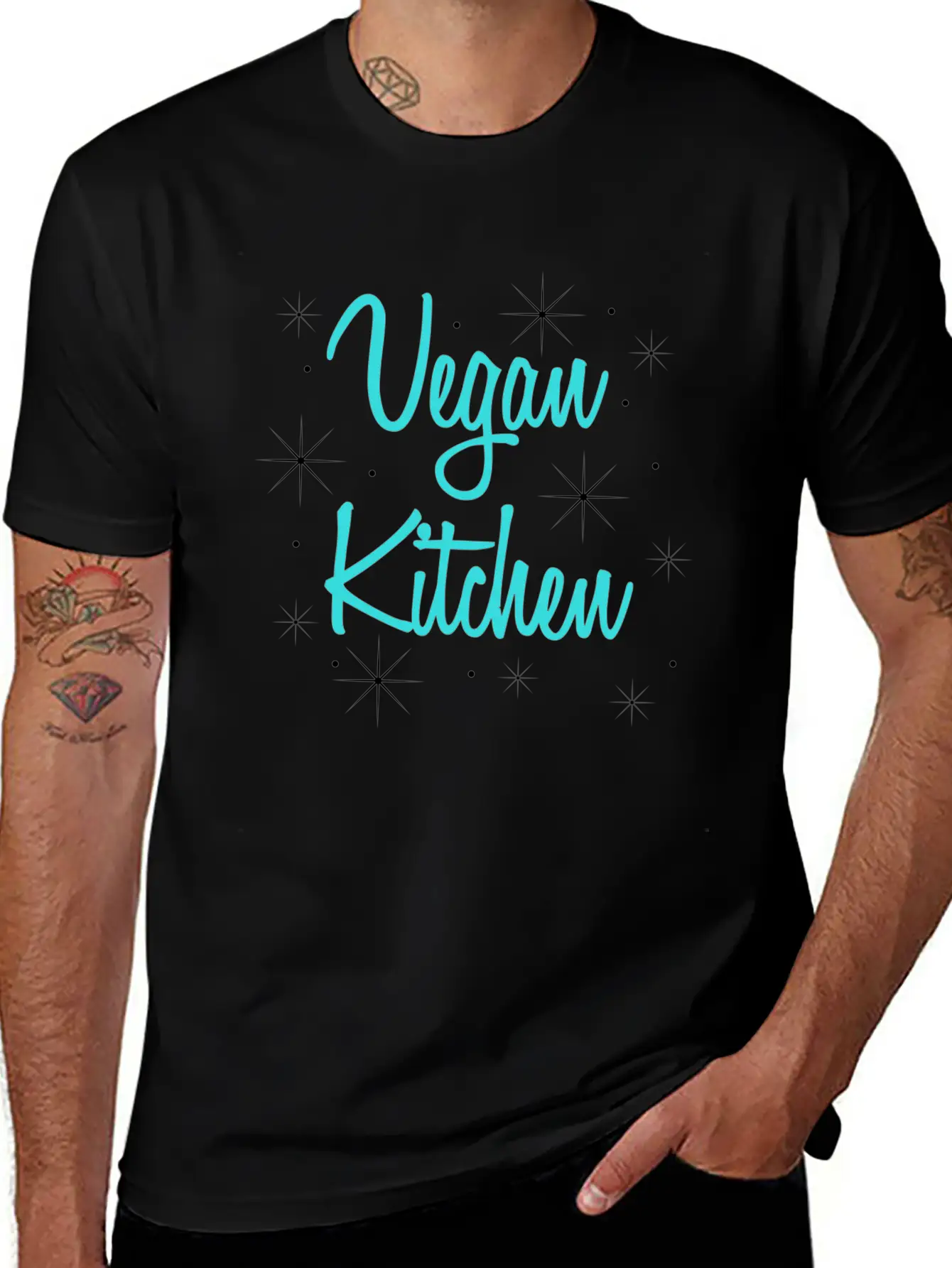 Vegan Kitchen Vintage Retro Diner Turquoise Black Lightweight Cotton T-Shirt – Daily Comfort Graphic Shirt