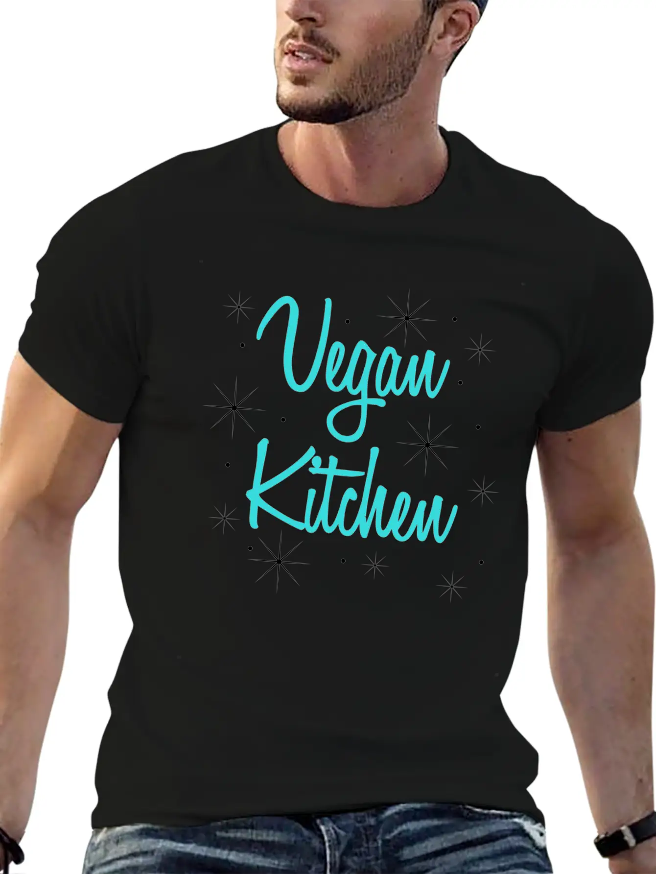 Vegan Kitchen Vintage Retro Diner Turquoise Black Lightweight Cotton T-Shirt – Daily Comfort Graphic Shirt