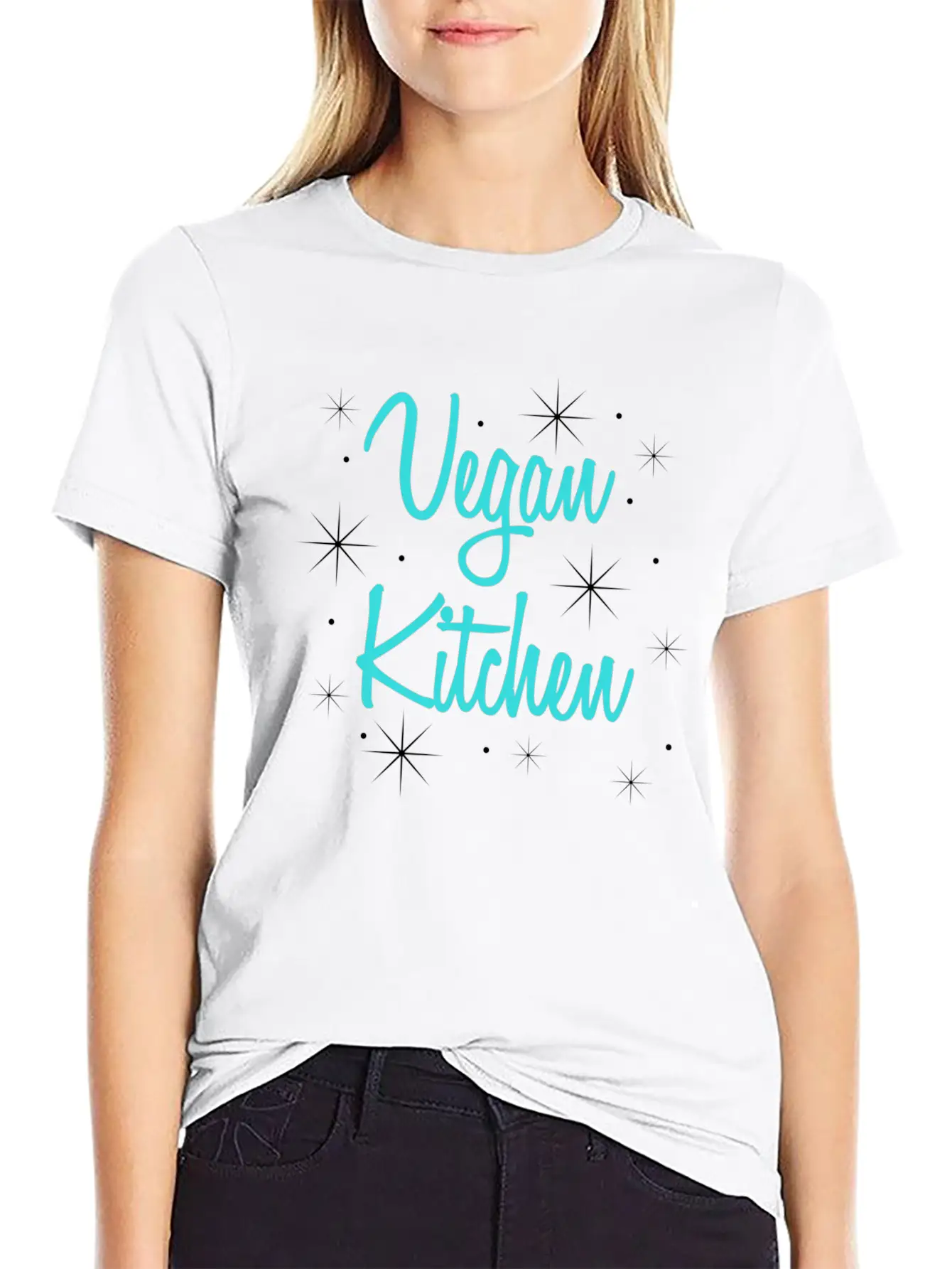 Vegan Kitchen Vintage Retro Diner Turquoise Black Lightweight Cotton T-Shirt – Daily Comfort Graphic Shirt