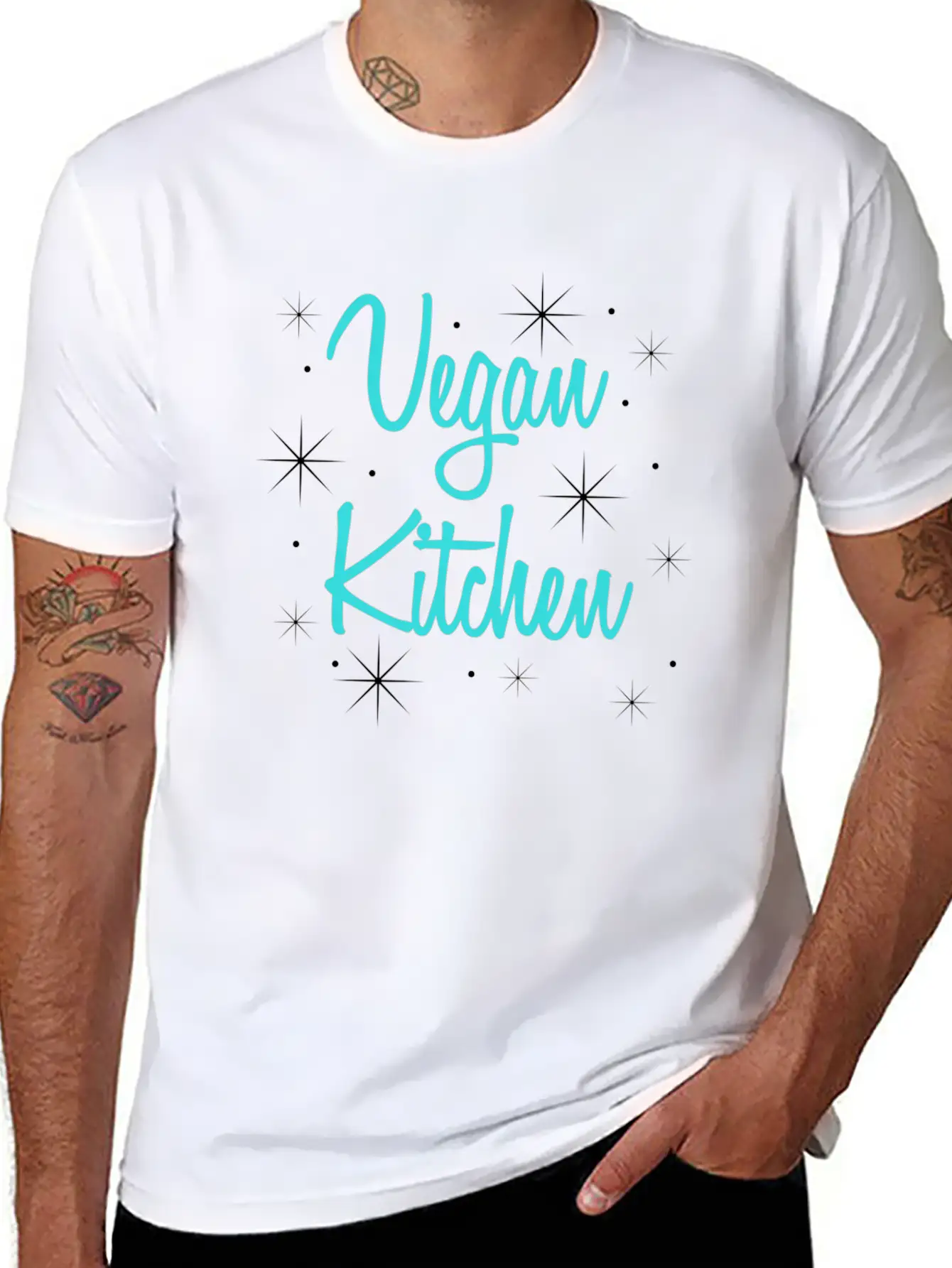 Vegan Kitchen Vintage Retro Diner Turquoise Black Lightweight Cotton T-Shirt – Daily Comfort Graphic Shirt