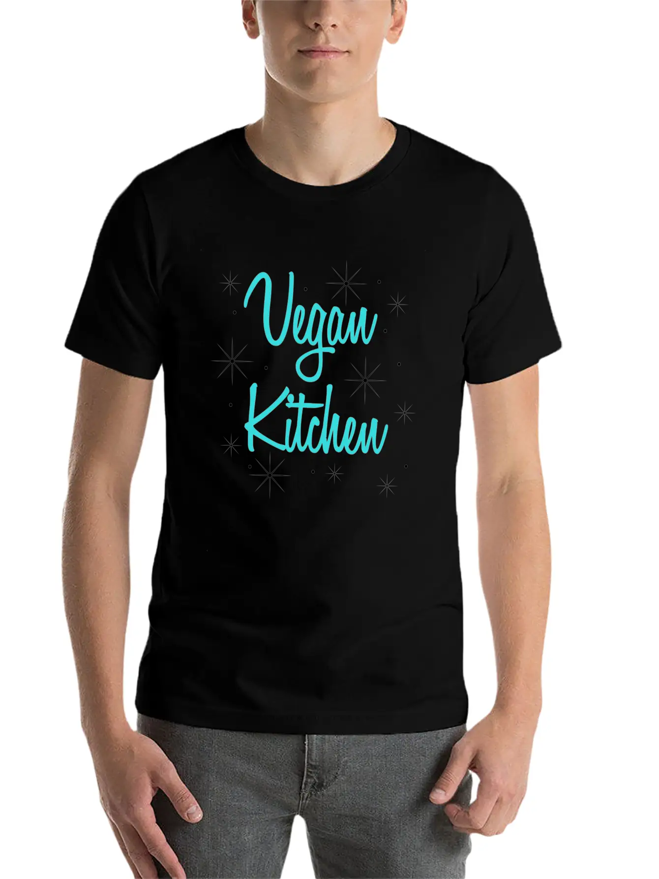 Vegan Kitchen Vintage Retro Diner Turquoise Black Lightweight Cotton T-Shirt – Daily Comfort Graphic Shirt