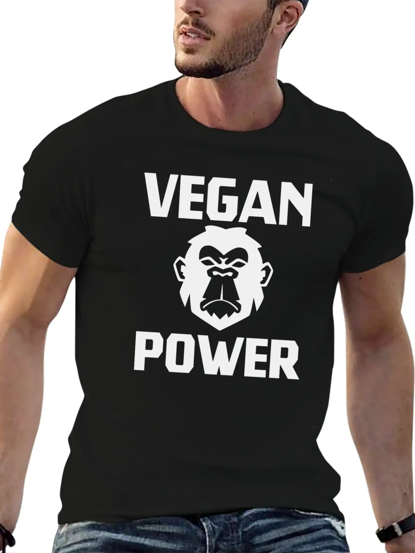 Vegan Power Ape Healthy Quote Gift Relaxed Everyday Tee – Lightweight And Durable Cotton