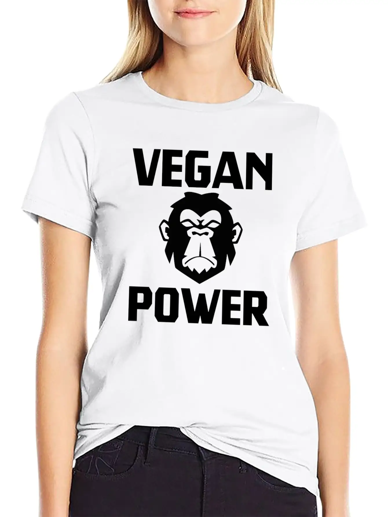 Vegan Power Ape Healthy Quote Gift Relaxed Everyday Tee – Lightweight And Durable Cotton