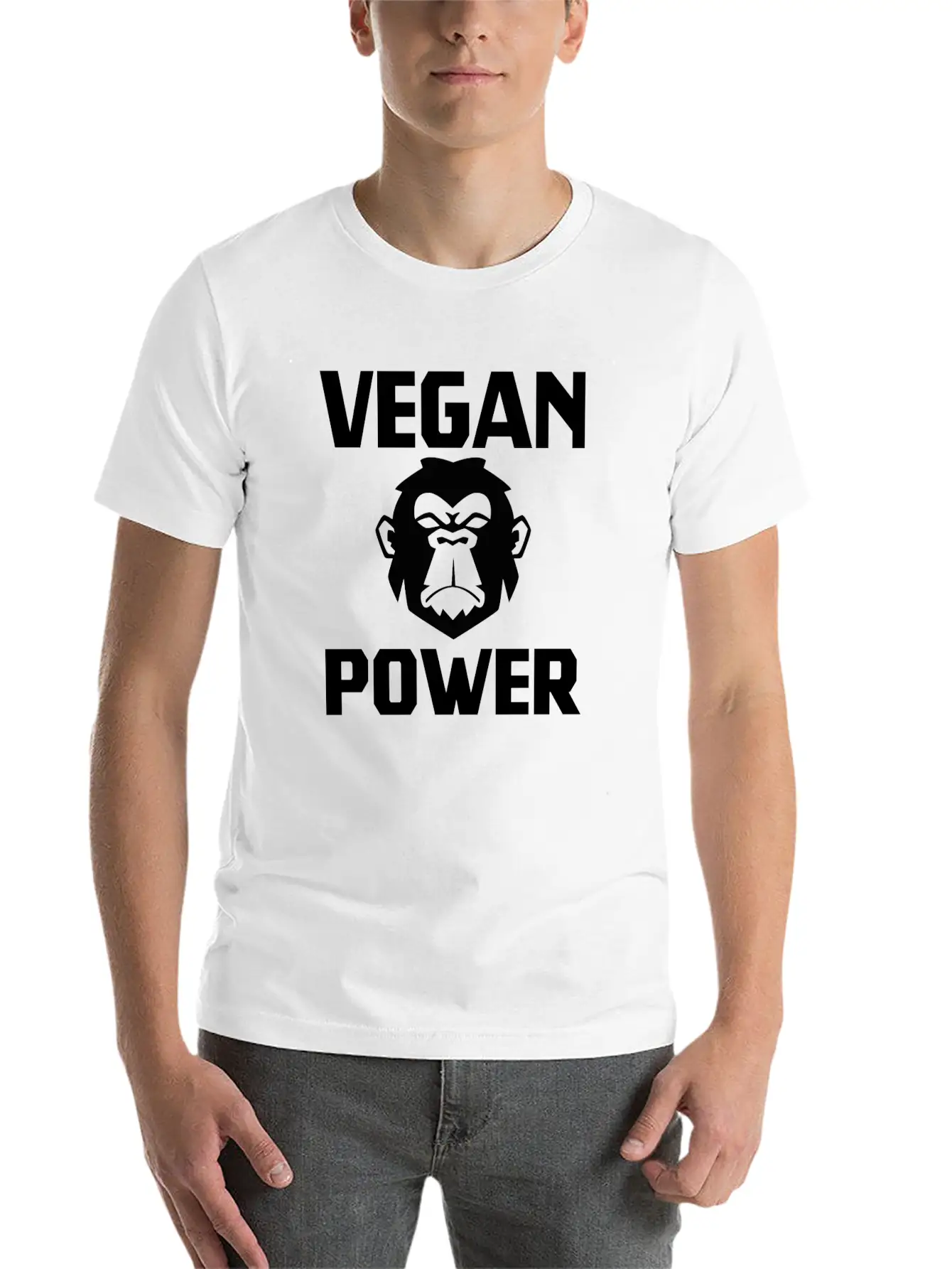 Vegan Power Ape Healthy Quote Gift Relaxed Everyday Tee – Lightweight And Durable Cotton