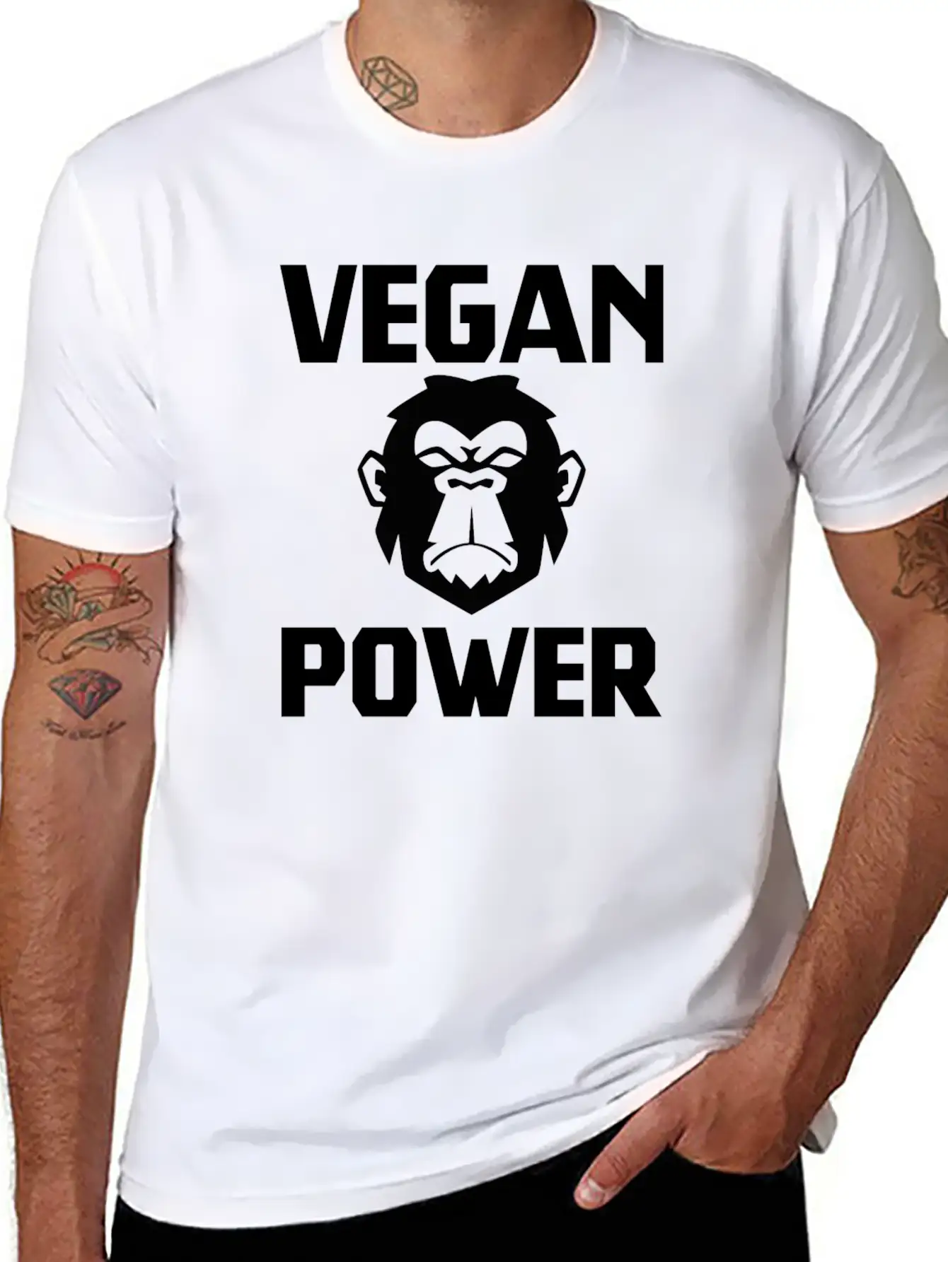 Vegan Power Ape Healthy Quote Gift Relaxed Everyday Tee – Lightweight And Durable Cotton