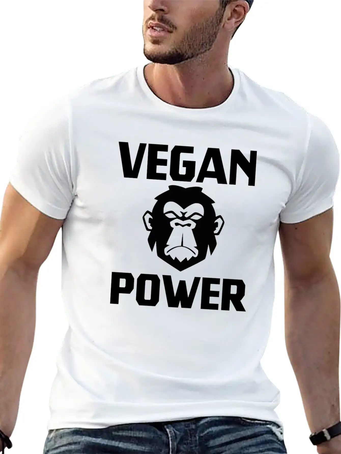 Vegan Power Ape Healthy Quote Gift Relaxed Everyday Tee – Lightweight And Durable Cotton
