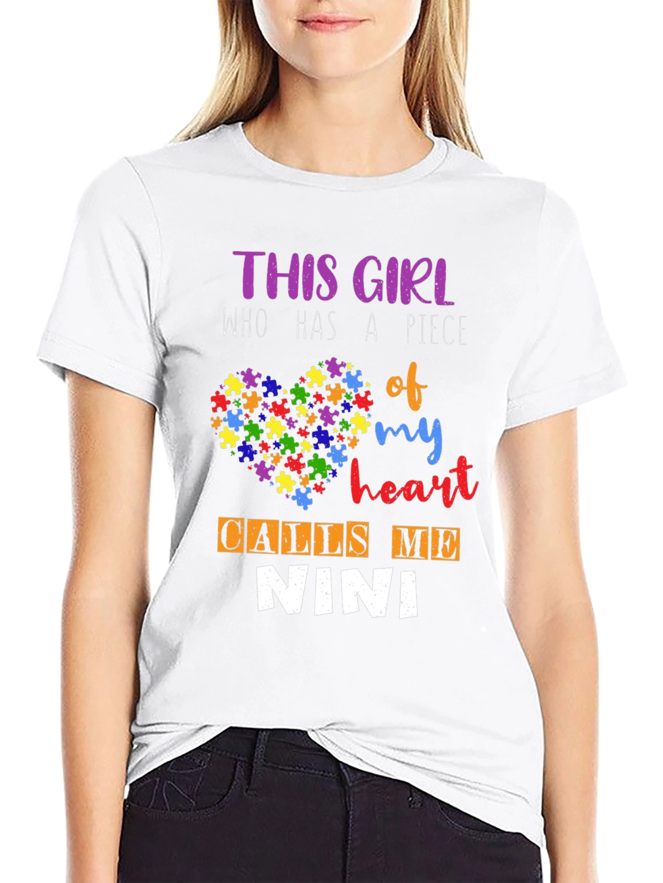 Autism Awareness NINI T-Shirt Puzzle Heart