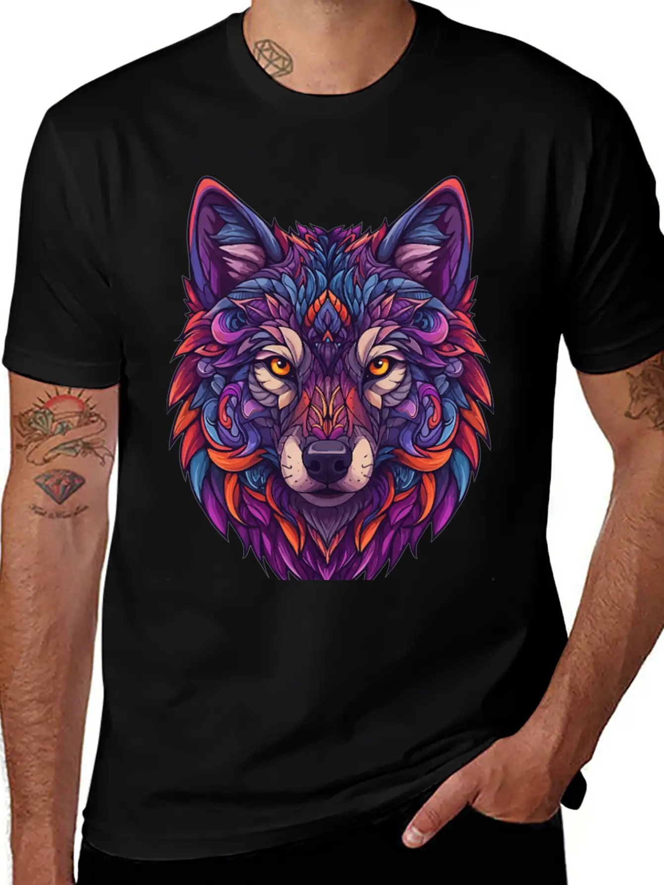 Vibrant Abstract Wolf Illustration Basic Graphic T-Shirt – Daily Comfort In Soft Cotton