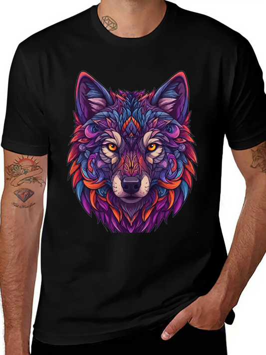 Vibrant Abstract Wolf Illustration Basic Graphic T-Shirt – Daily Comfort In Soft Cotton