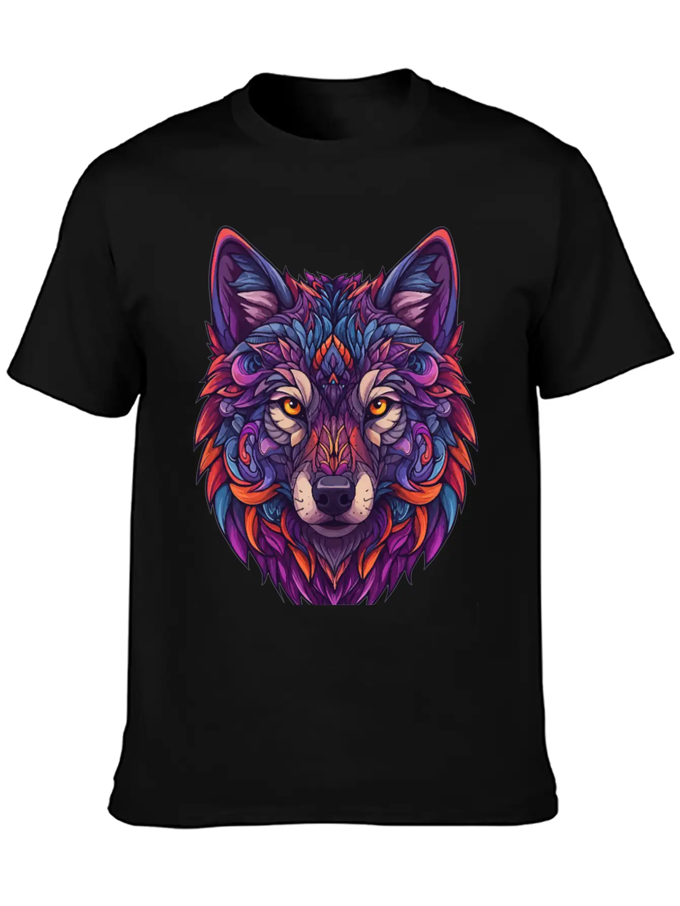 Vibrant Abstract Wolf Illustration Basic Graphic T-Shirt – Daily Comfort In Soft Cotton