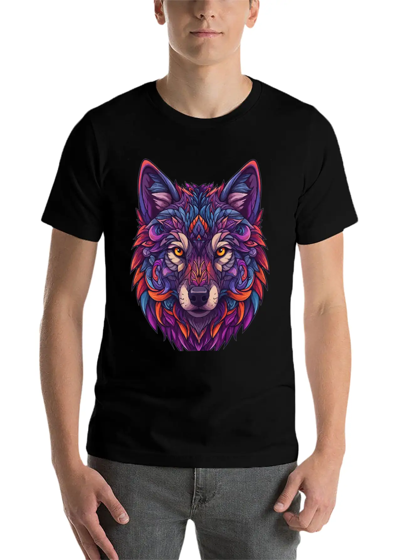 Vibrant Abstract Wolf Illustration Basic Graphic T-Shirt – Daily Comfort In Soft Cotton