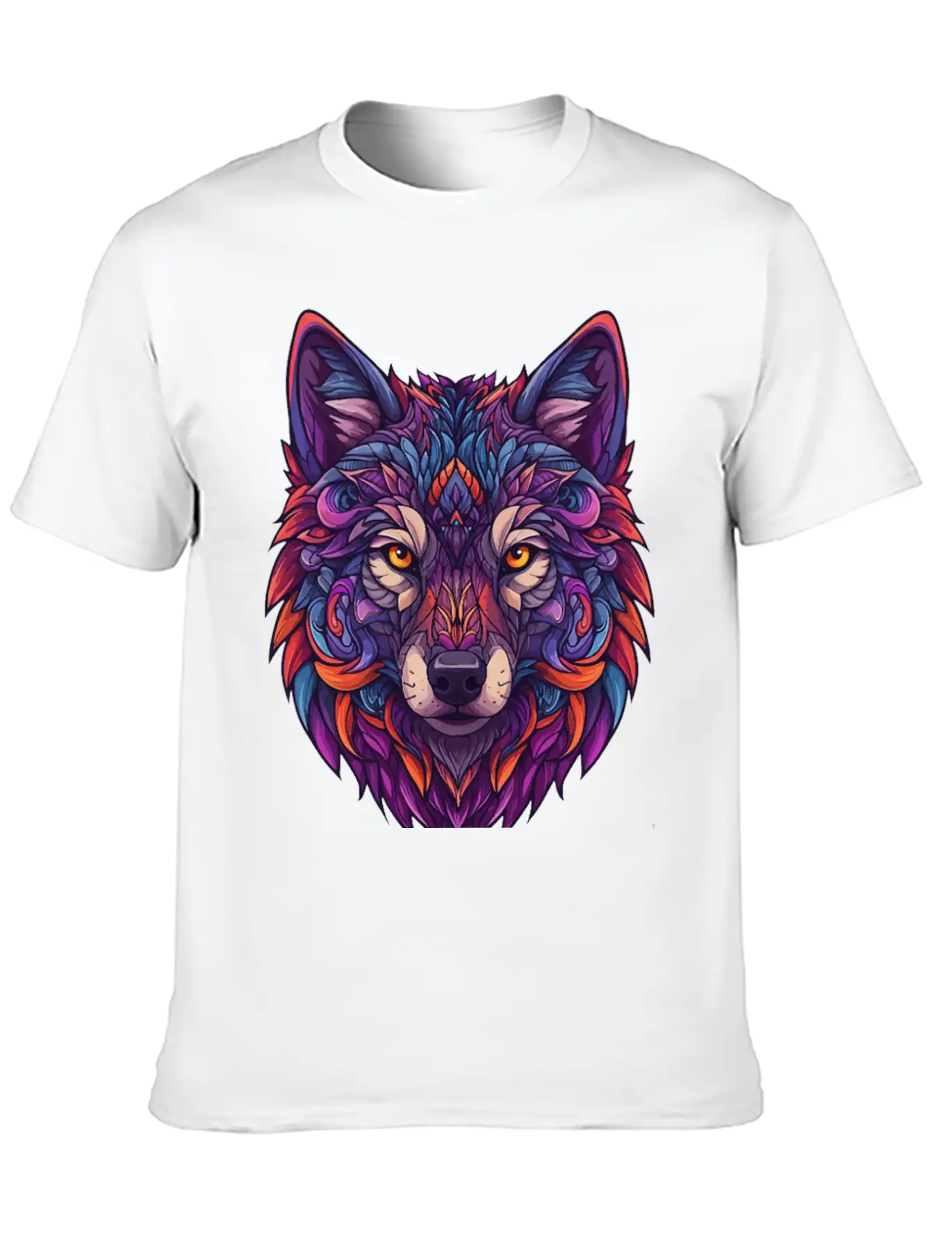 Vibrant Abstract Wolf Illustration Basic Graphic T-Shirt – Daily Comfort In Soft Cotton
