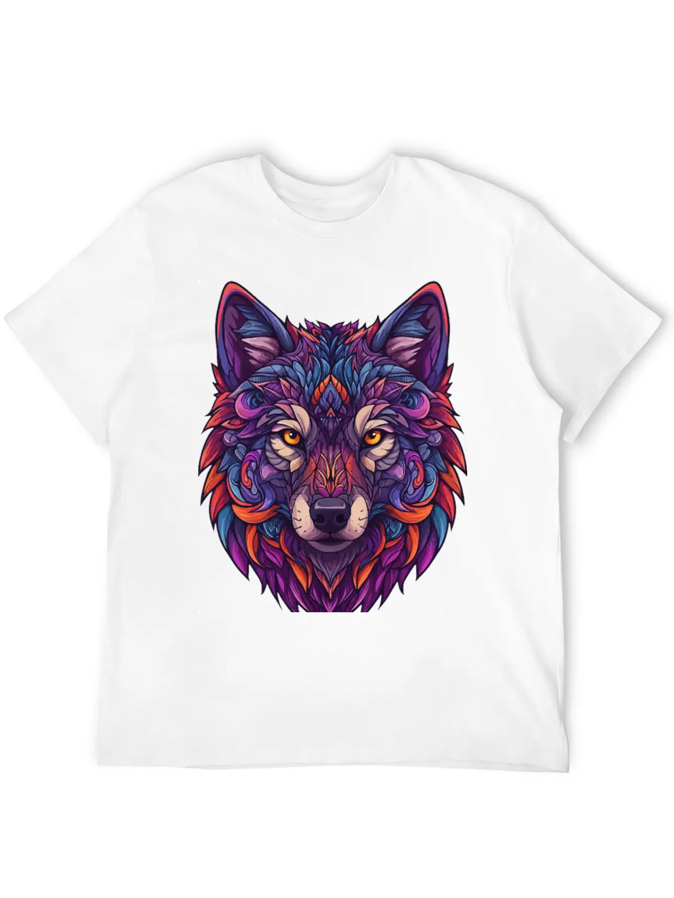 Vibrant Abstract Wolf Illustration Basic Graphic T-Shirt – Daily Comfort In Soft Cotton