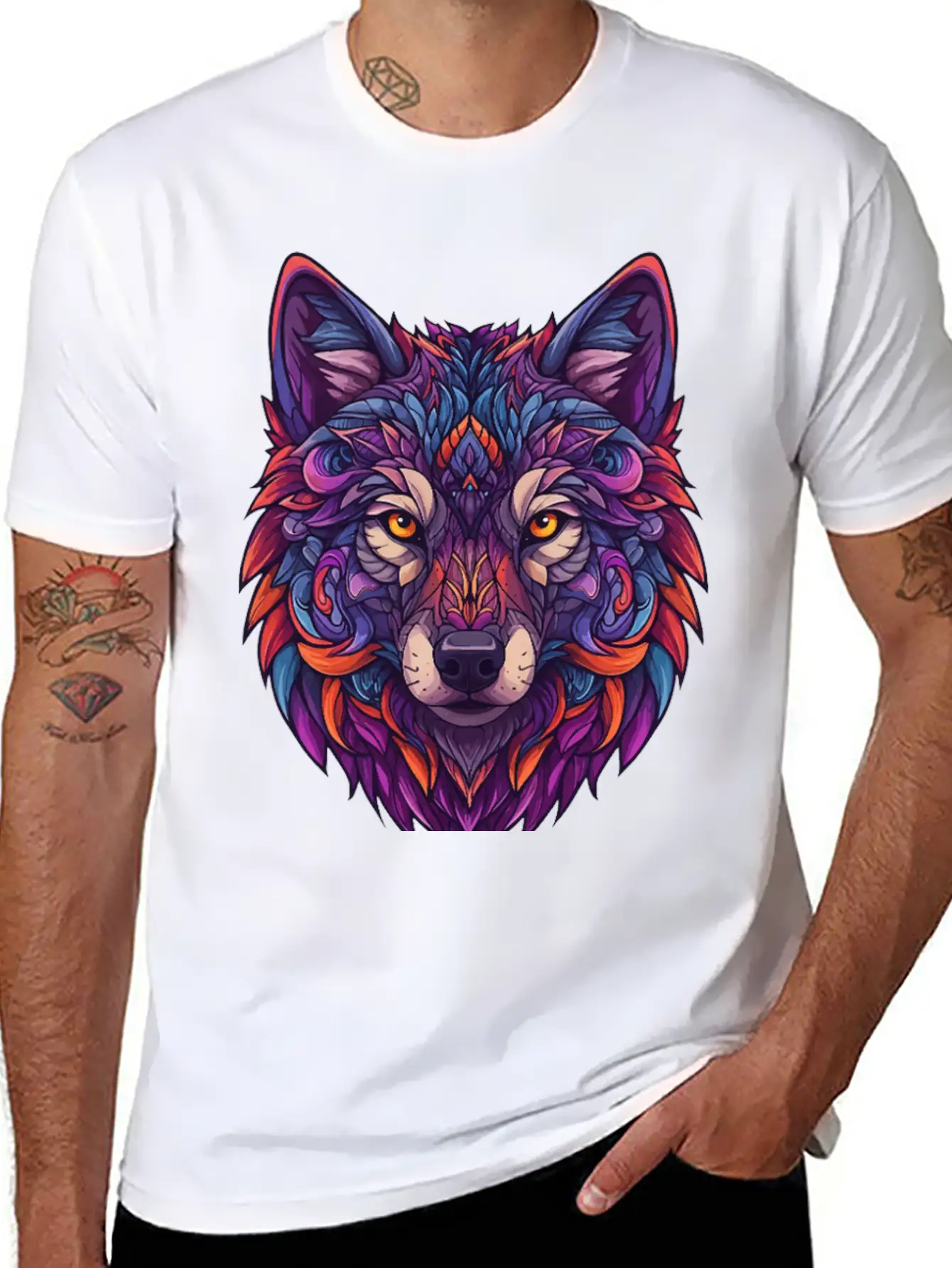 Vibrant Abstract Wolf Illustration Basic Graphic T-Shirt – Daily Comfort In Soft Cotton