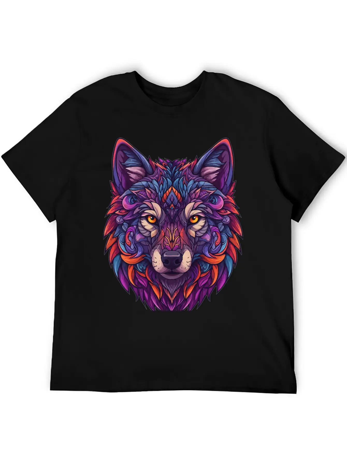 Vibrant Abstract Wolf Illustration Basic Graphic T-Shirt – Daily Comfort In Soft Cotton