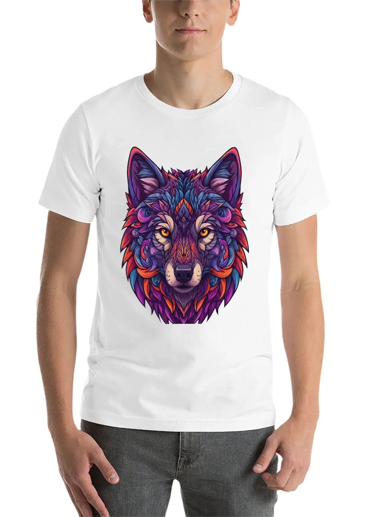 Vibrant Abstract Wolf Illustration Basic Graphic T-Shirt – Daily Comfort In Soft Cotton