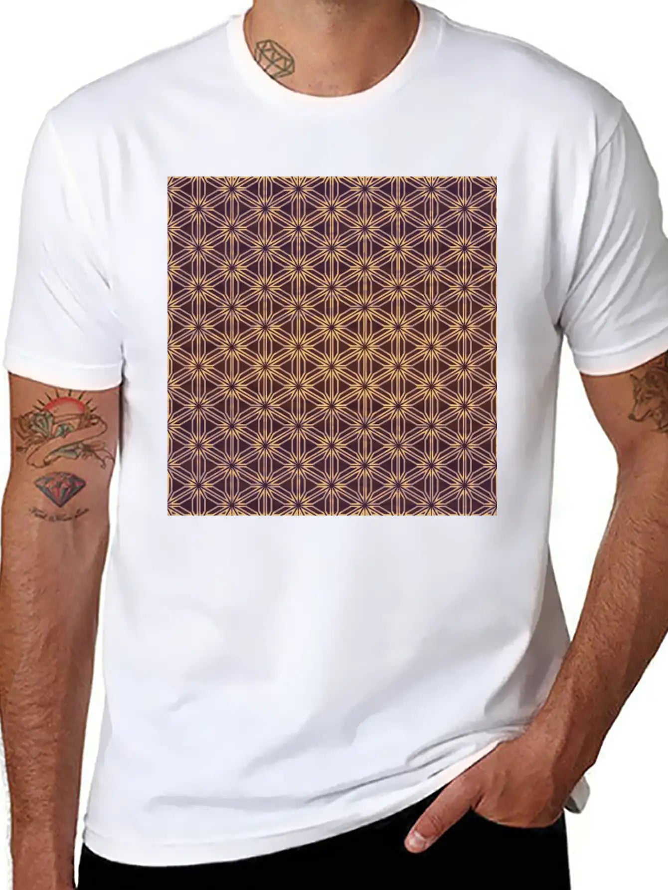 Vibrant Geometric Star Pattern Essential Cotton Tee For Daily Outfits – Unisex Style