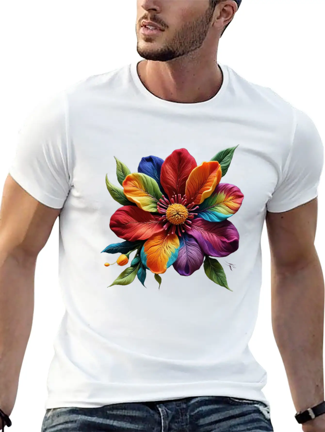 Vibrant Petals Masterpiece - Artistic Floral Modern Fit Casual T-Shirt ��� Clean And Versatile Design