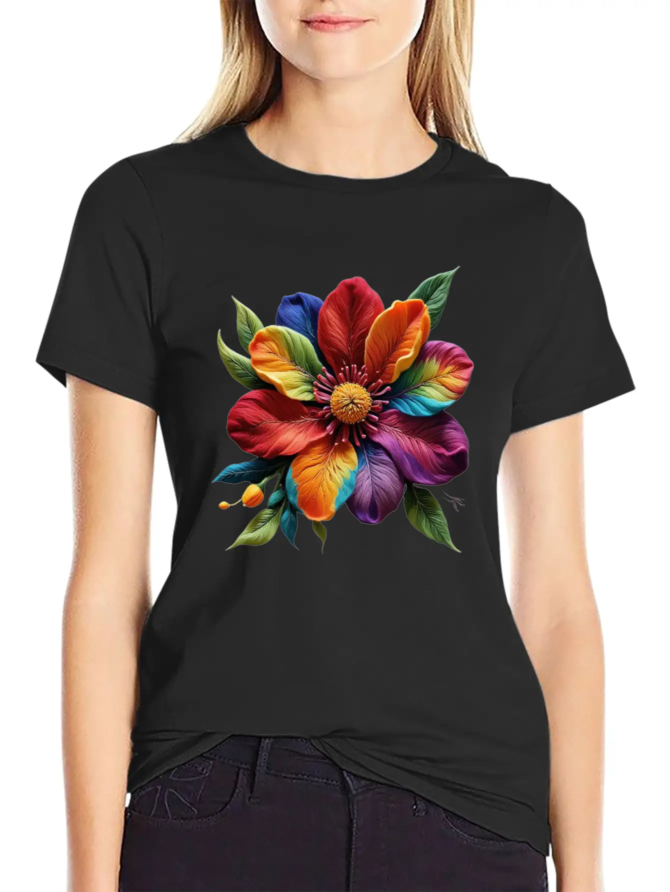 Vibrant Petals Masterpiece - Artistic Floral Modern Fit Casual T-Shirt ��� Clean And Versatile Design
