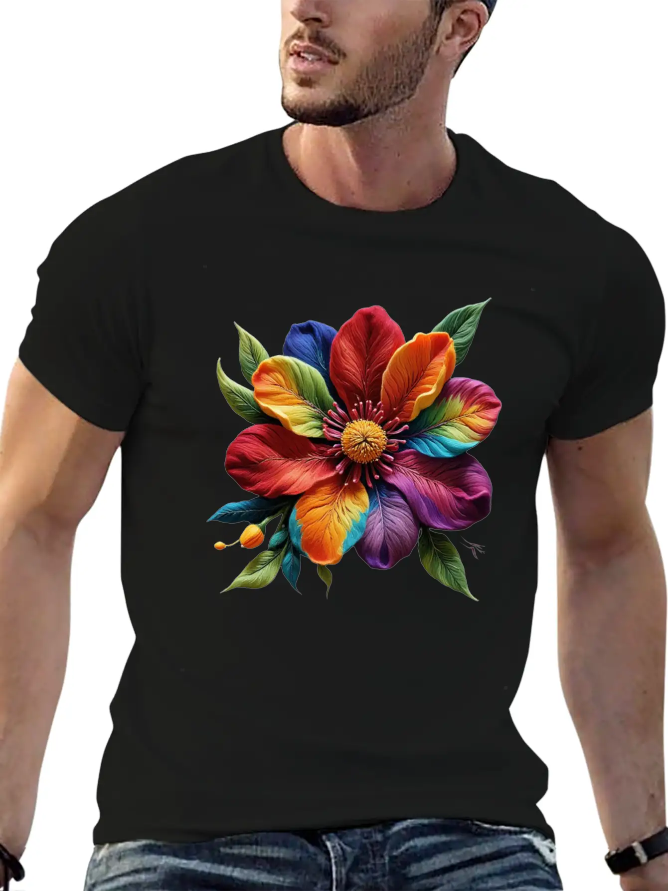 Vibrant Petals Masterpiece - Artistic Floral Modern Fit Casual T-Shirt ��� Clean And Versatile Design