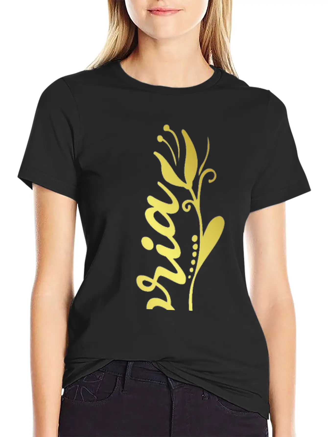Victoria Name Faux Gold Tulip Flourish Lightweight Cotton T-Shirt – Daily Comfort Graphic Shirt