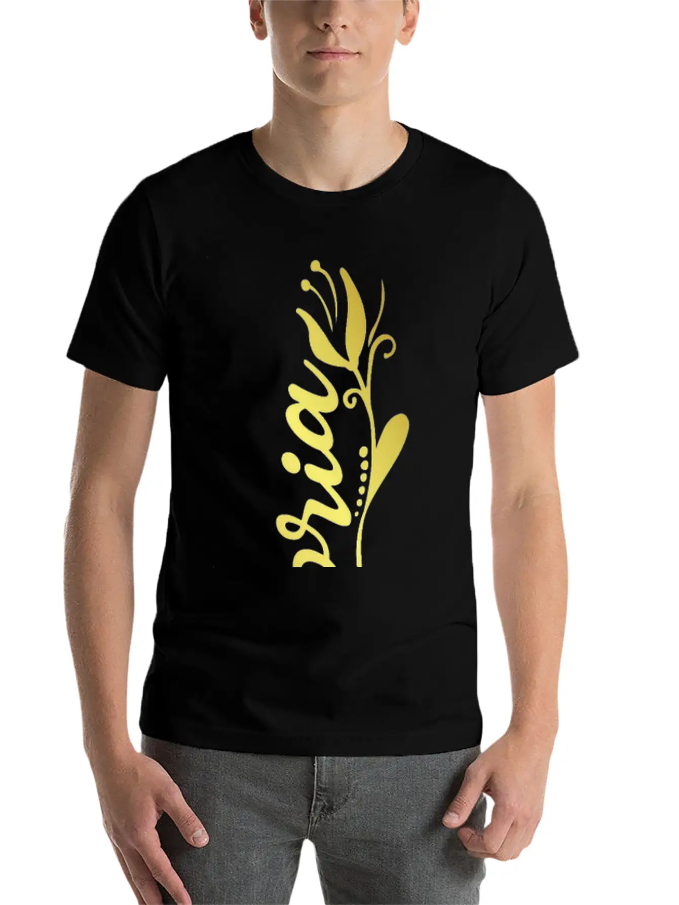 Victoria Name Faux Gold Tulip Flourish Lightweight Cotton T-Shirt – Daily Comfort Graphic Shirt