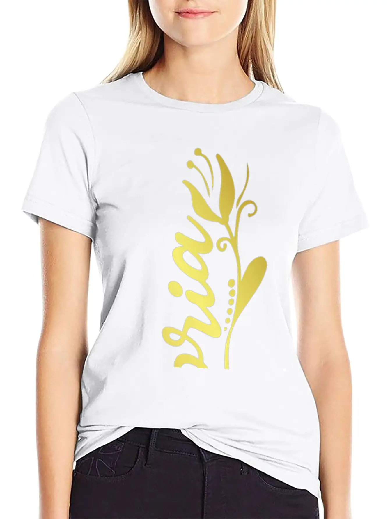 Victoria Name Faux Gold Tulip Flourish Lightweight Cotton T-Shirt – Daily Comfort Graphic Shirt