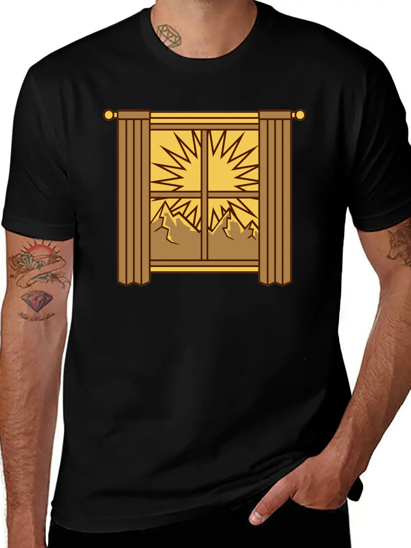 View Mountains Window Curtain Lightweight Cotton T-Shirt – Daily Comfort Graphic Shirt