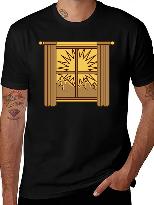 View Mountains Window Curtain Lightweight Cotton T-Shirt – Daily Comfort Graphic Shirt