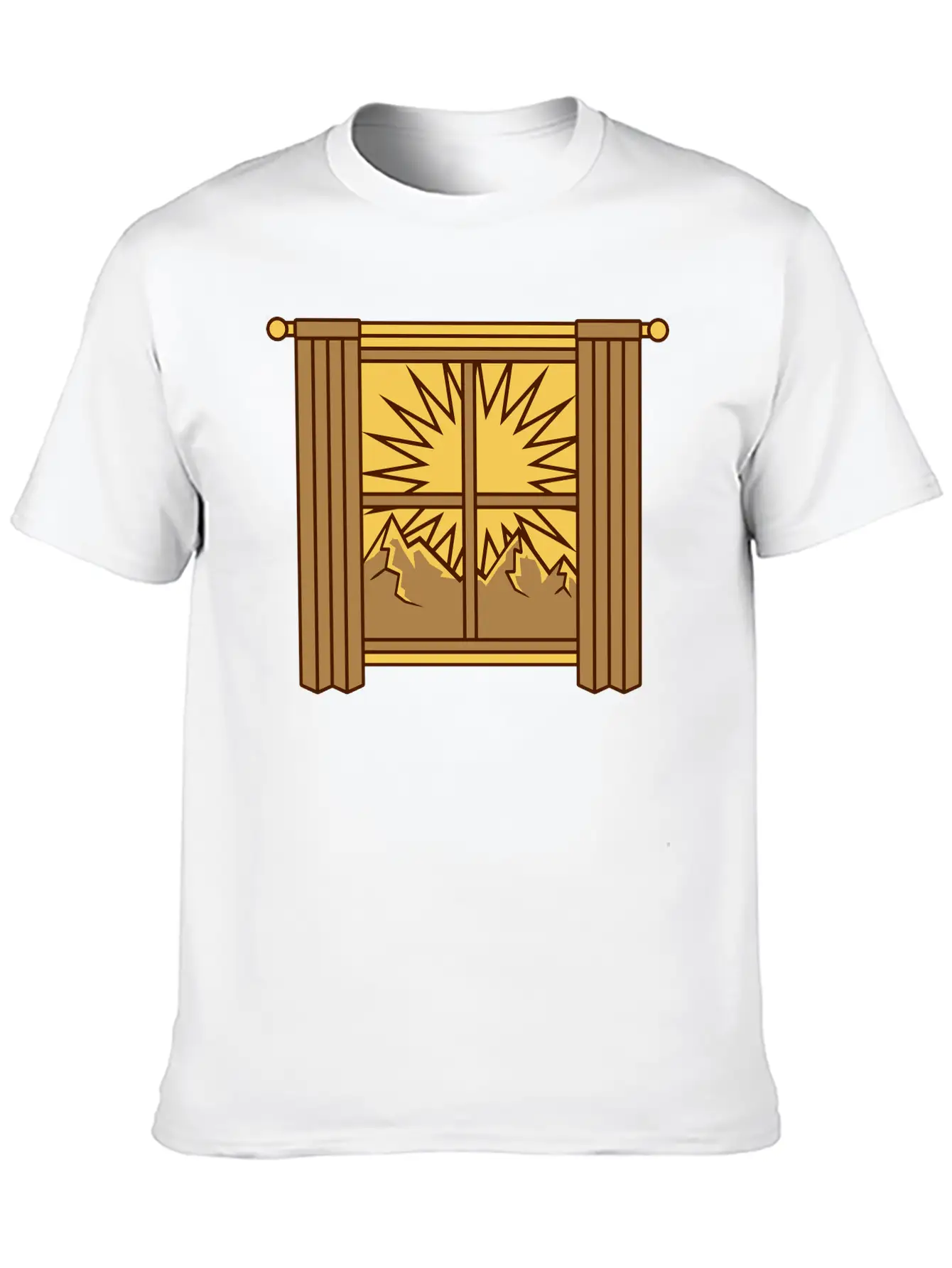 View Mountains Window Curtain Lightweight Cotton T-Shirt – Daily Comfort Graphic Shirt
