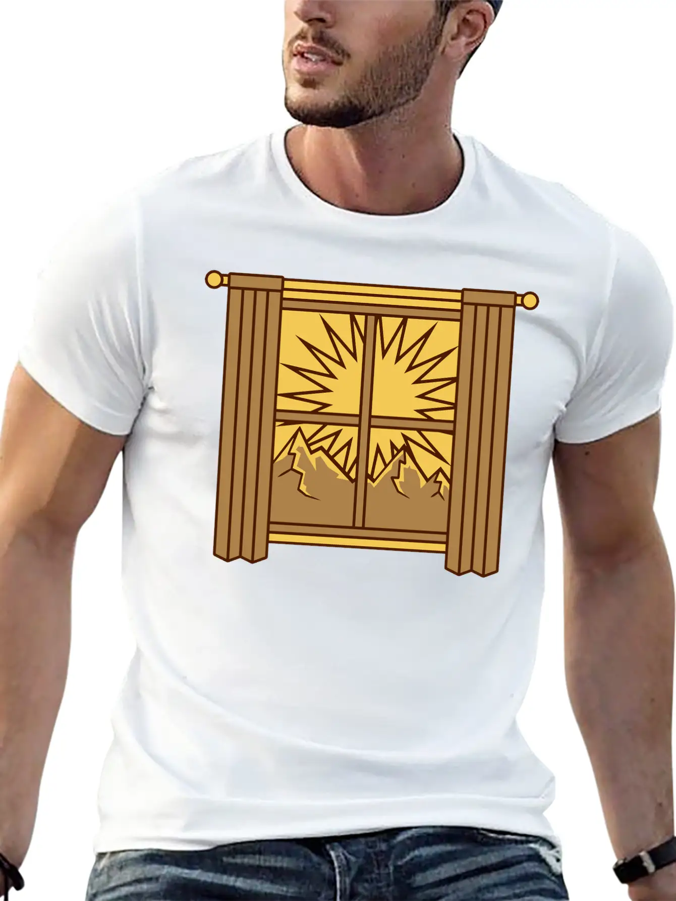 View Mountains Window Curtain Lightweight Cotton T-Shirt – Daily Comfort Graphic Shirt