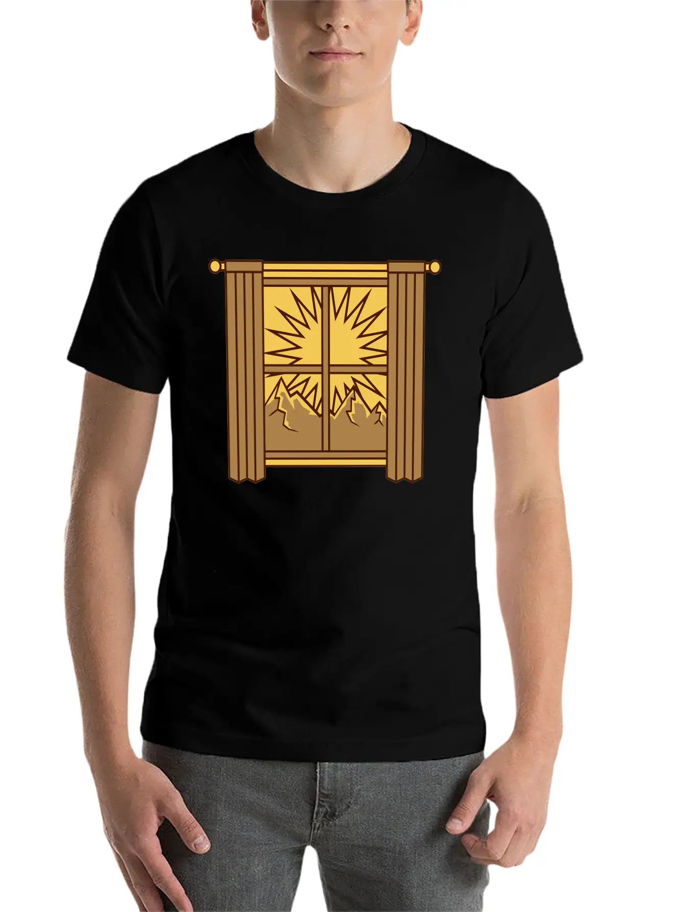 View Mountains Window Curtain Lightweight Cotton T-Shirt – Daily Comfort Graphic Shirt
