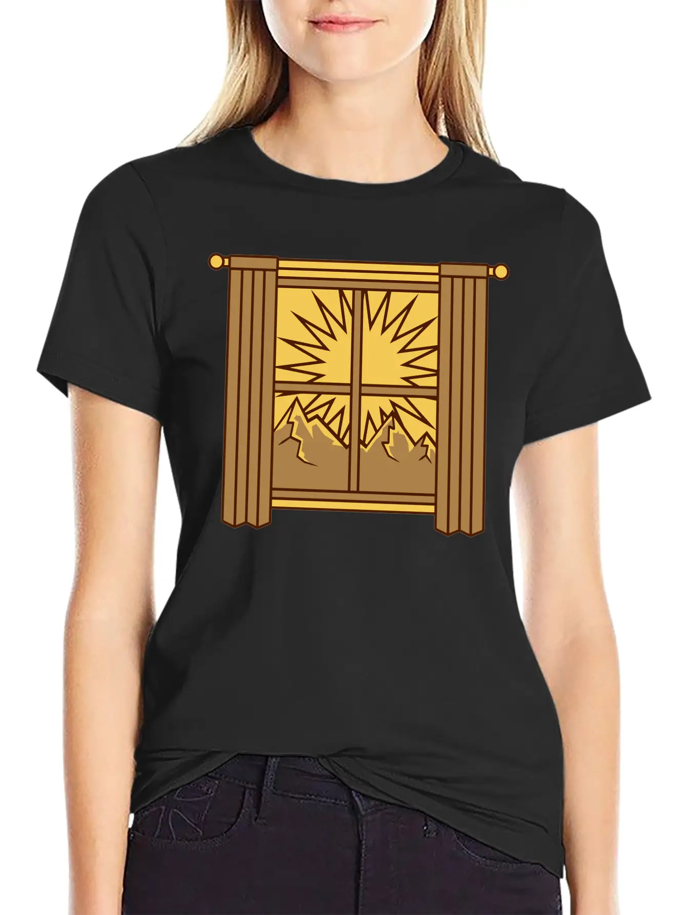 View Mountains Window Curtain Lightweight Cotton T-Shirt – Daily Comfort Graphic Shirt
