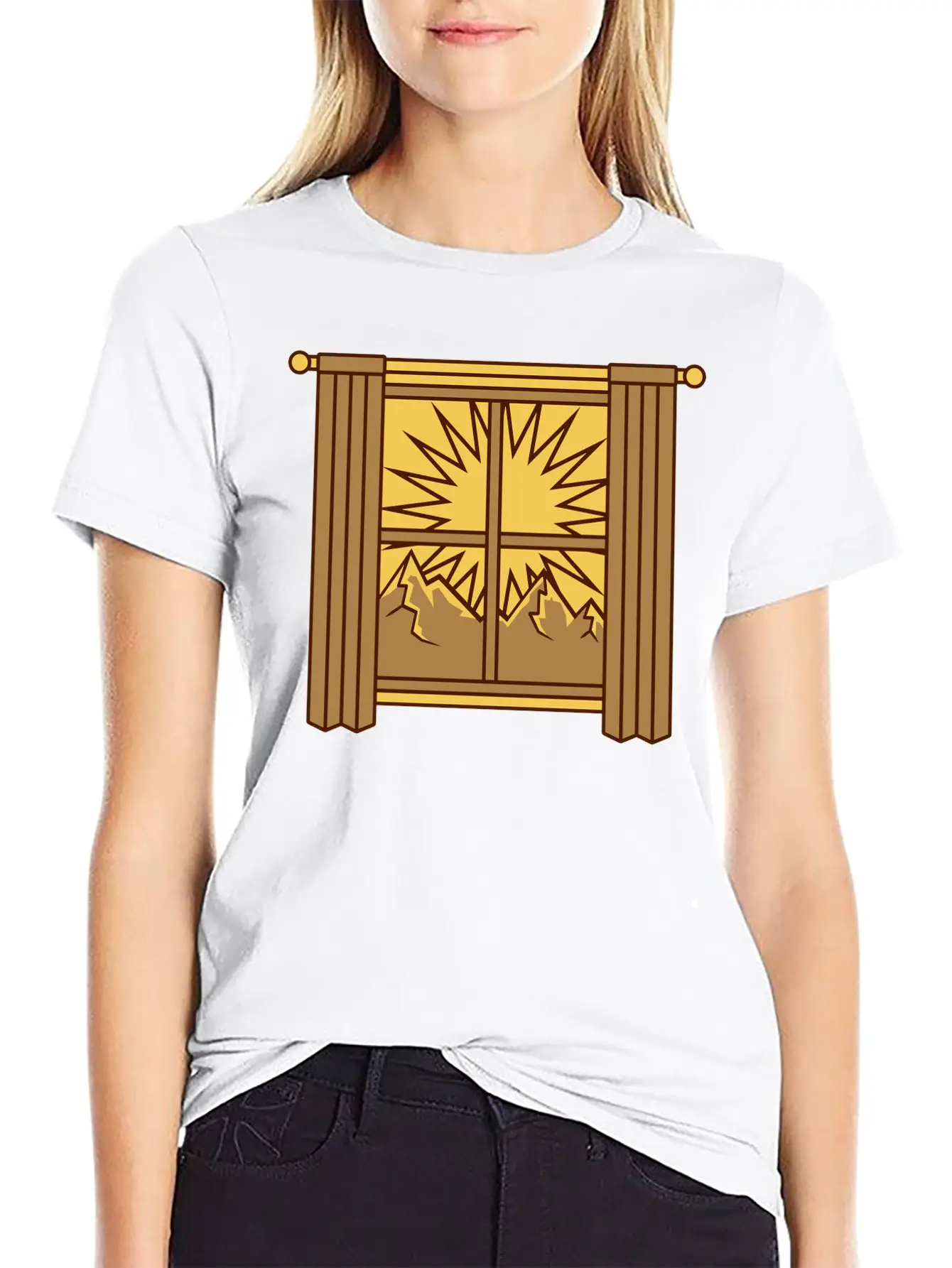 View Mountains Window Curtain Lightweight Cotton T-Shirt – Daily Comfort Graphic Shirt