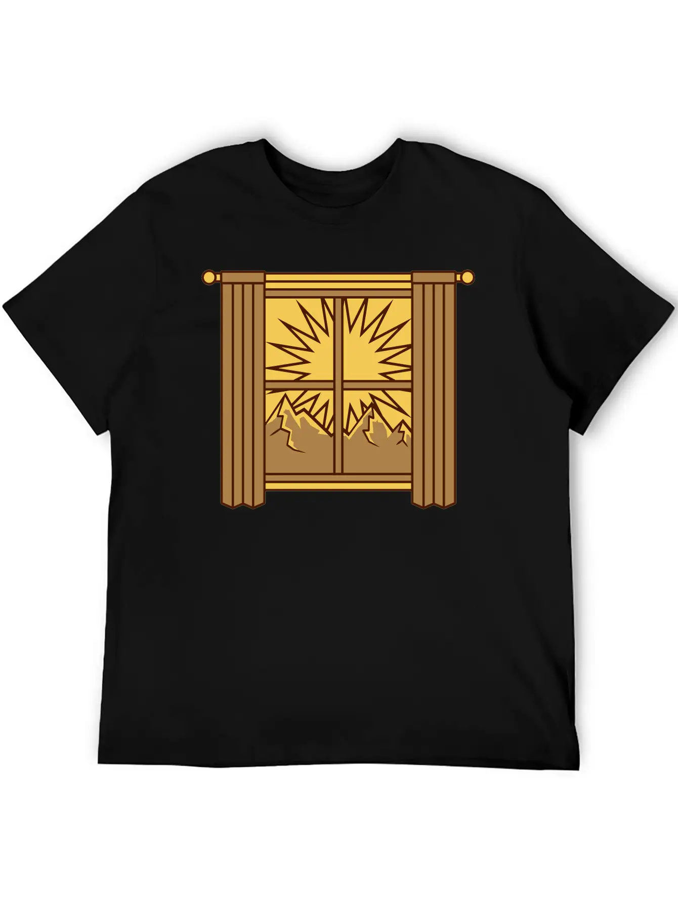 View Mountains Window Curtain Lightweight Cotton T-Shirt – Daily Comfort Graphic Shirt