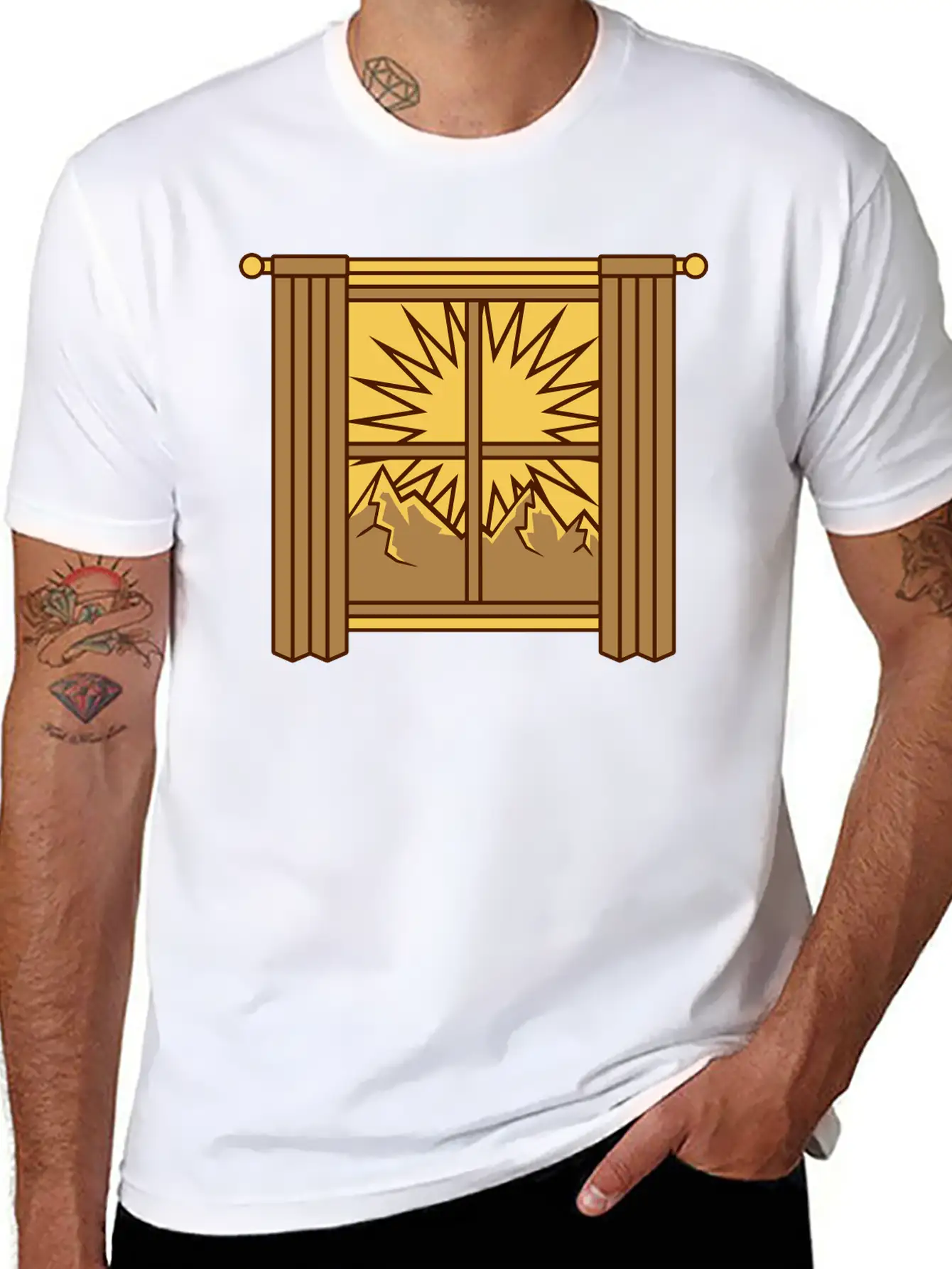 View Mountains Window Curtain Lightweight Cotton T-Shirt – Daily Comfort Graphic Shirt