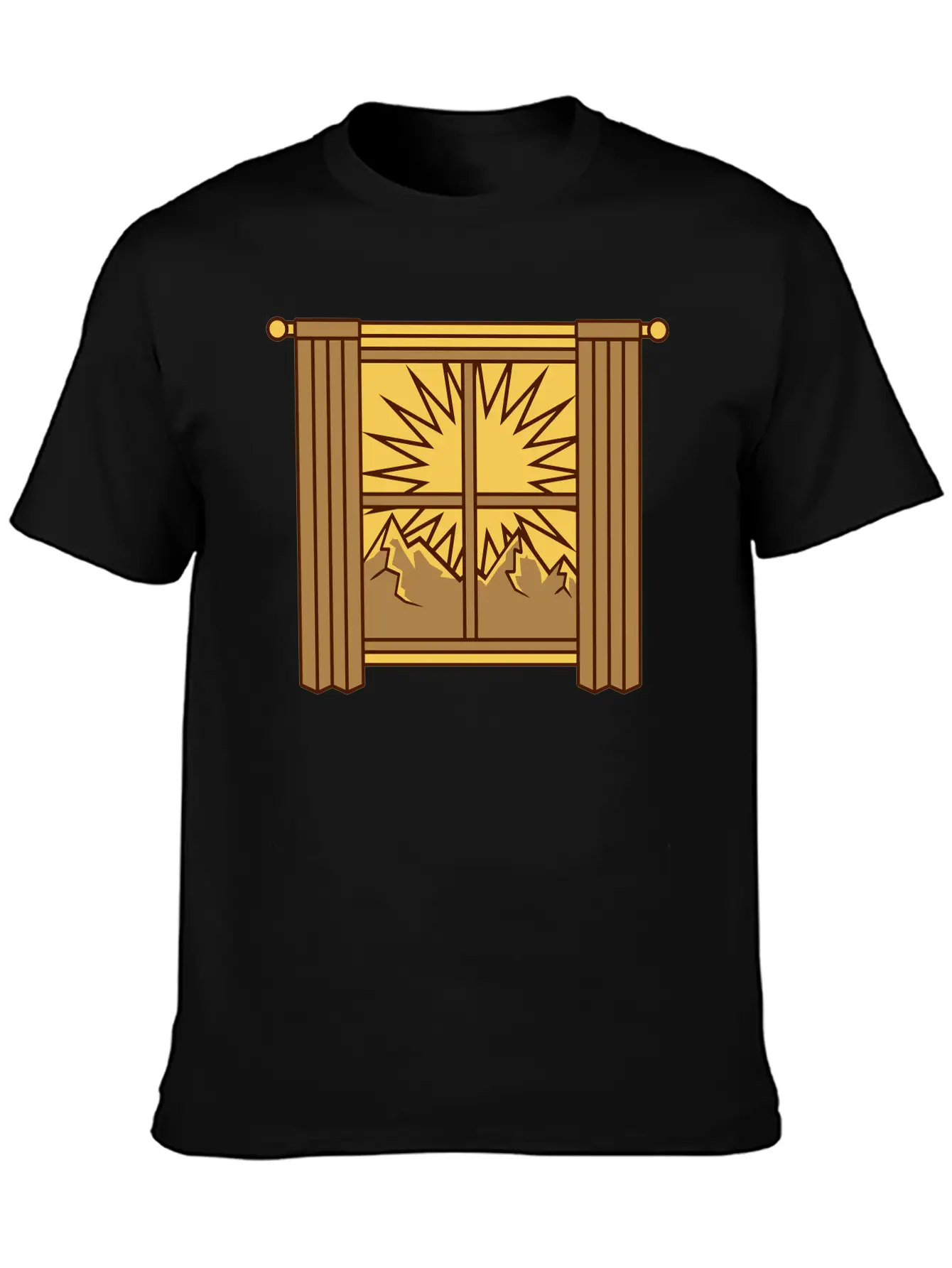 View Mountains Window Curtain Lightweight Cotton T-Shirt – Daily Comfort Graphic Shirt