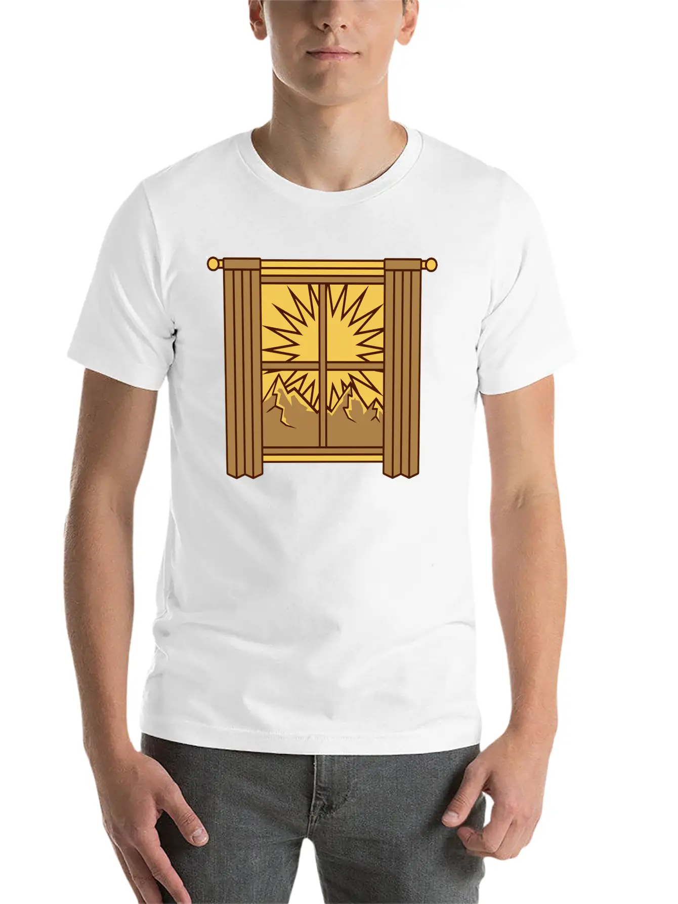View Mountains Window Curtain Lightweight Cotton T-Shirt – Daily Comfort Graphic Shirt