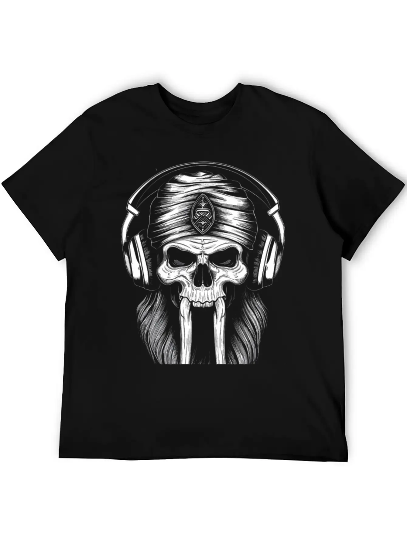 Viking Vintage Skull Beard With Headphone Basic Graphic T-Shirt – Daily Comfort In Soft Cotton