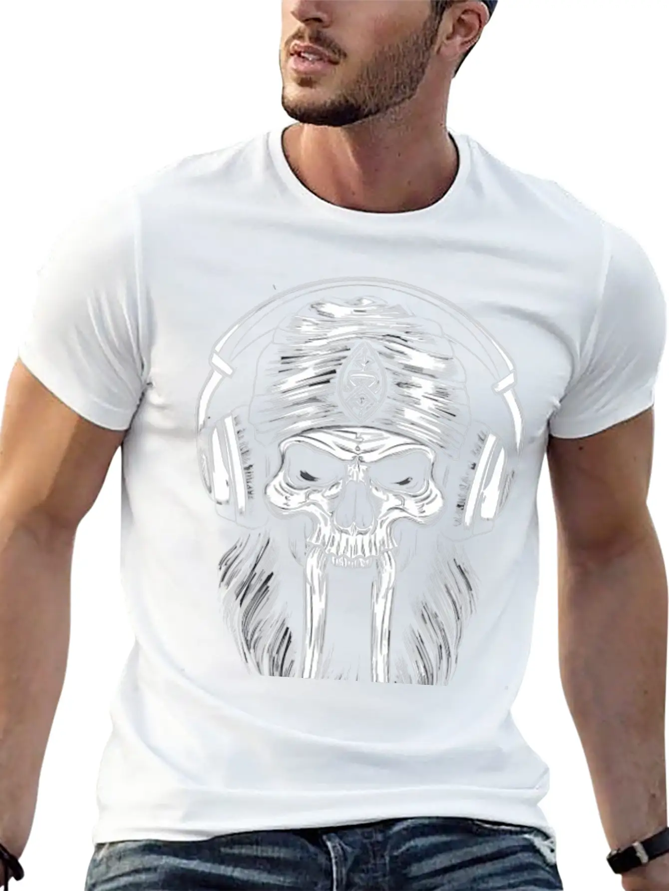 Viking Vintage Skull Beard With Headphone Basic Graphic T-Shirt – Daily Comfort In Soft Cotton