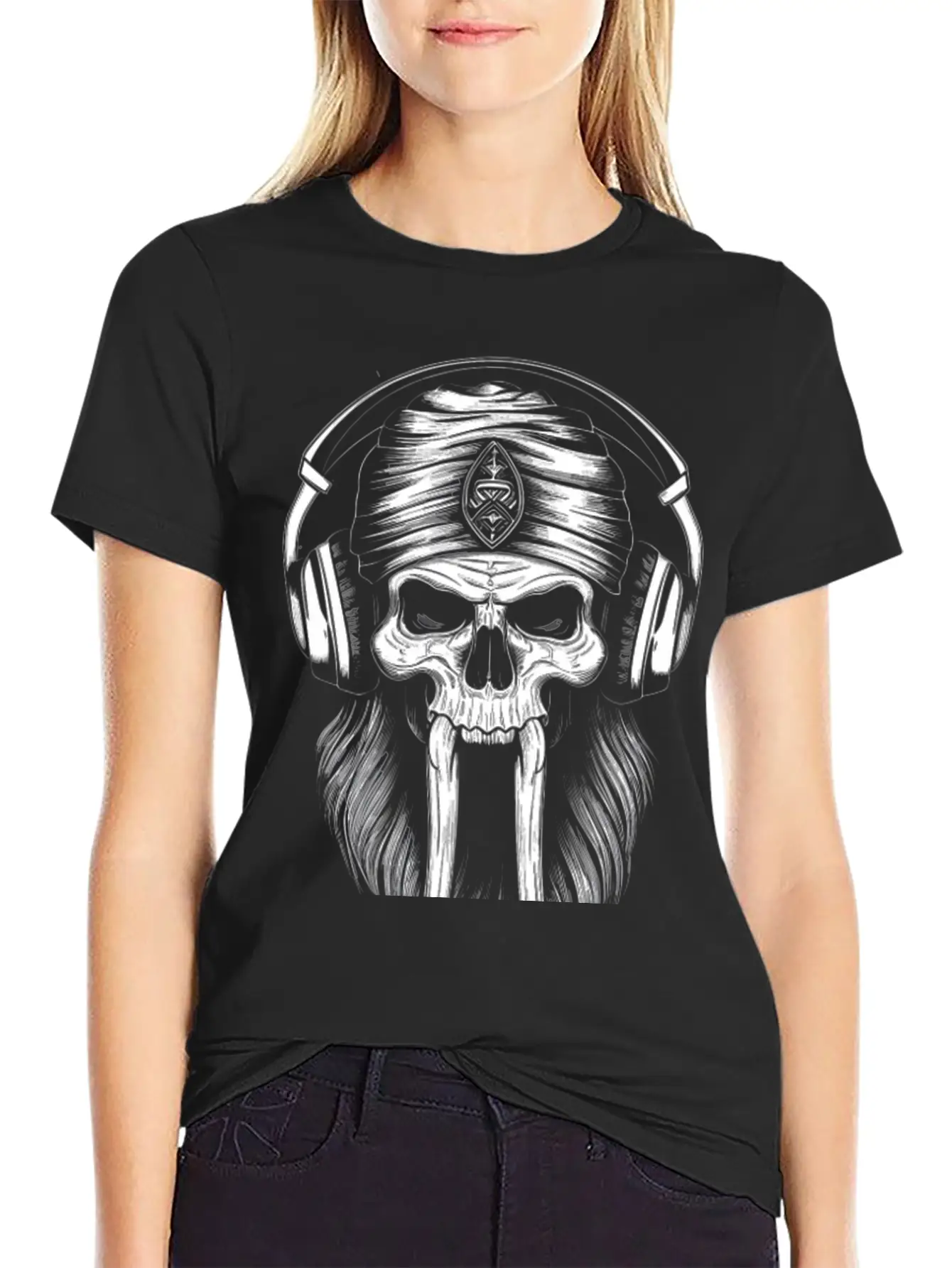 Viking Vintage Skull Beard With Headphone Basic Graphic T-Shirt – Daily Comfort In Soft Cotton