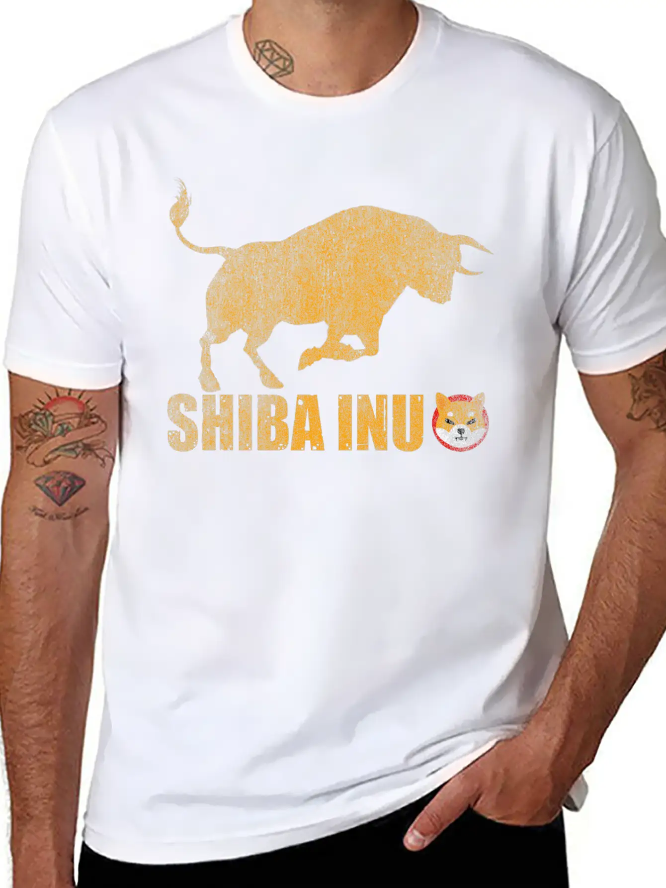 Vintage Bull Market Shiba Inu Coin Crypto Token Stylish Everyday T-Shirt – Unisex Basic Cotton Tee