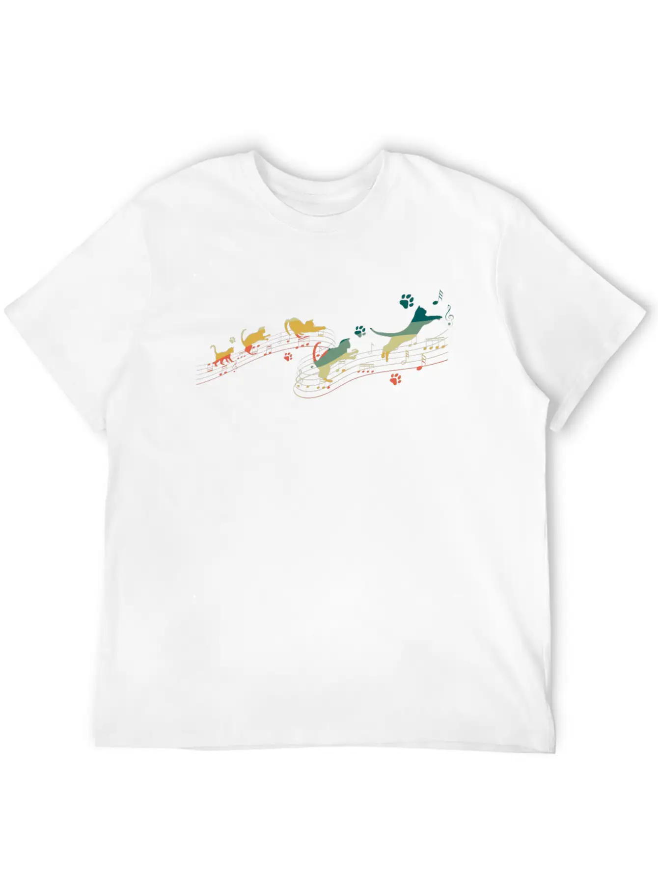 Vintage Cat Playing On Musical Notes Musician Lightweight Cotton T-Shirt – Daily Comfort Graphic Shirt
