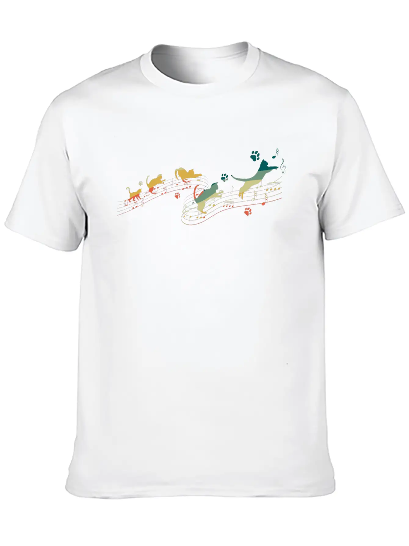 Vintage Cat Playing On Musical Notes Musician Lightweight Cotton T-Shirt – Daily Comfort Graphic Shirt