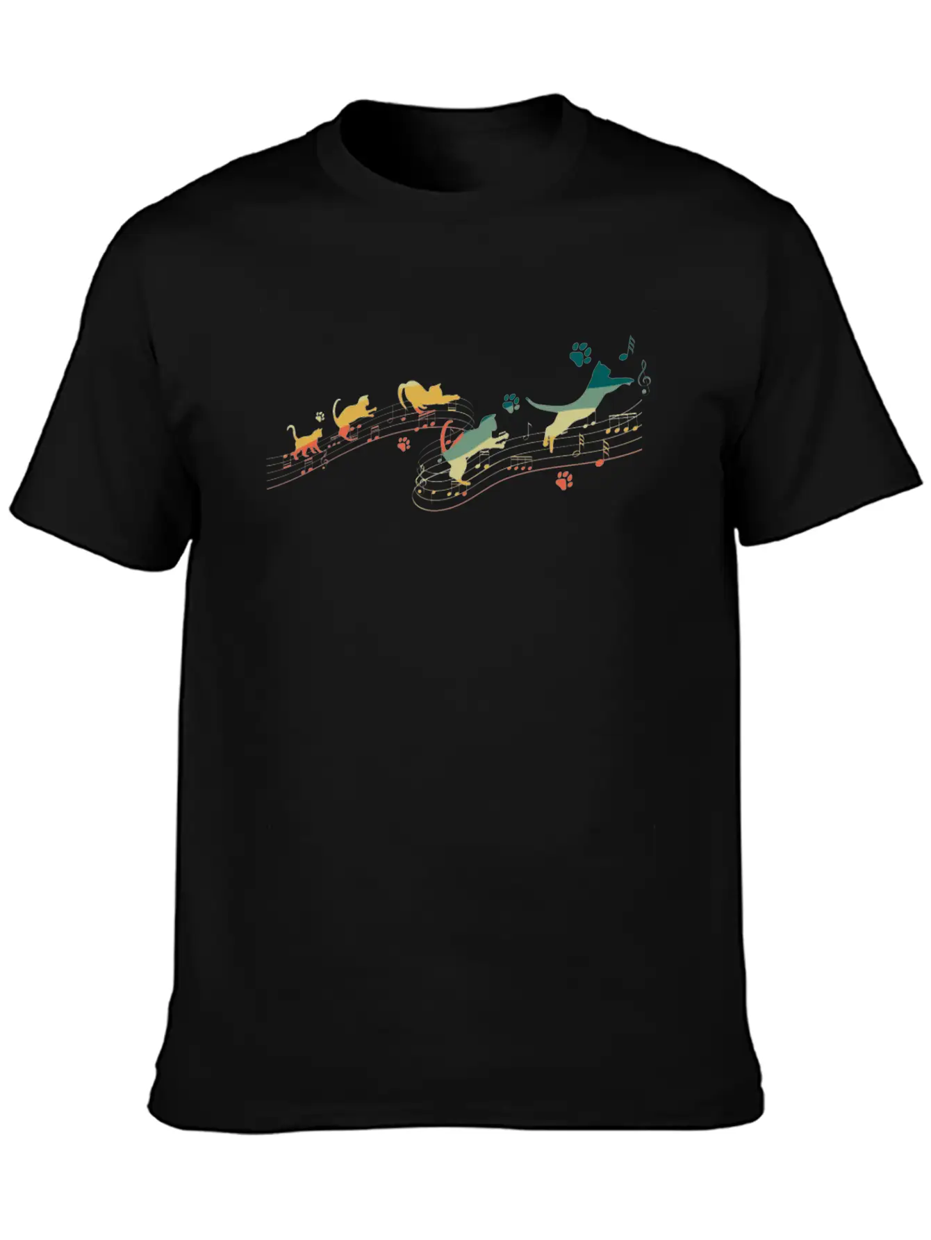 Vintage Cat Playing On Musical Notes Musician Lightweight Cotton T-Shirt – Daily Comfort Graphic Shirt