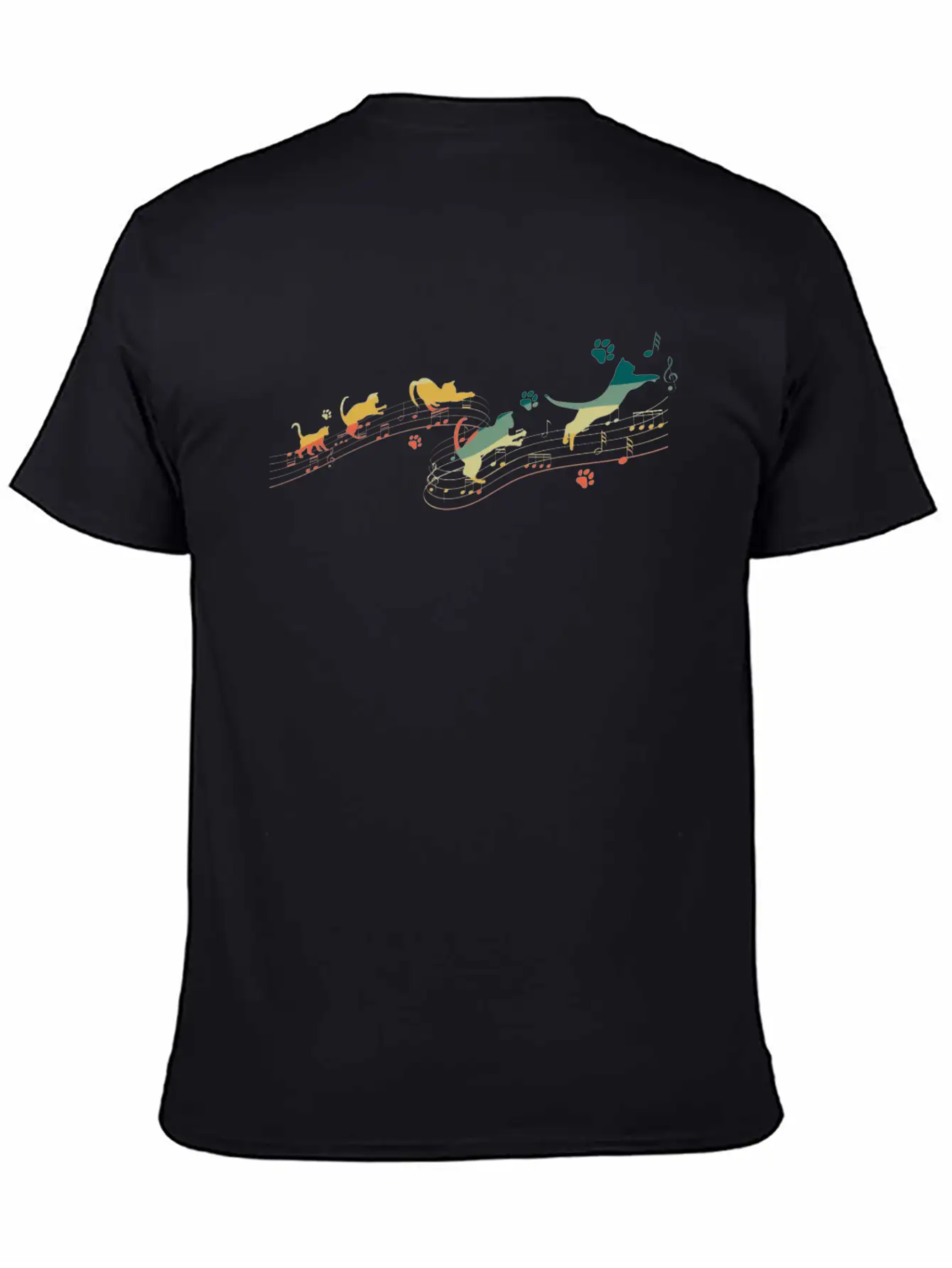 Vintage Cat Playing On Musical Notes Musician Lightweight Cotton T-Shirt – Daily Comfort Graphic Shirt