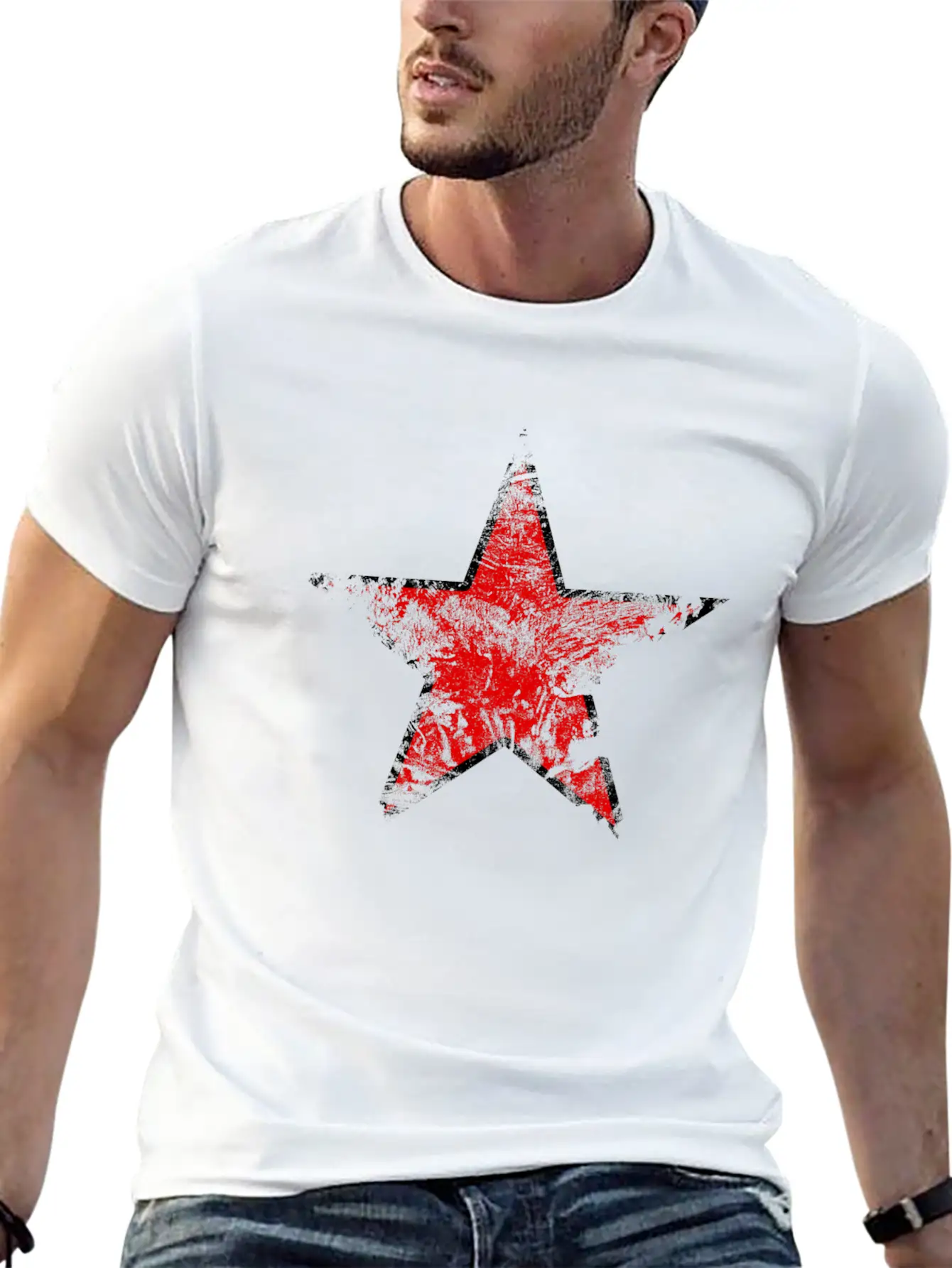 Vintage Looking Red Star Lightweight Cotton T-Shirt – Daily Comfort Graphic Shirt