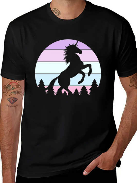 Vintage Sunrise Retro Sunset Pastel Sunset Unicorn Essential Cotton Tee For Daily Outfits – Unisex Style